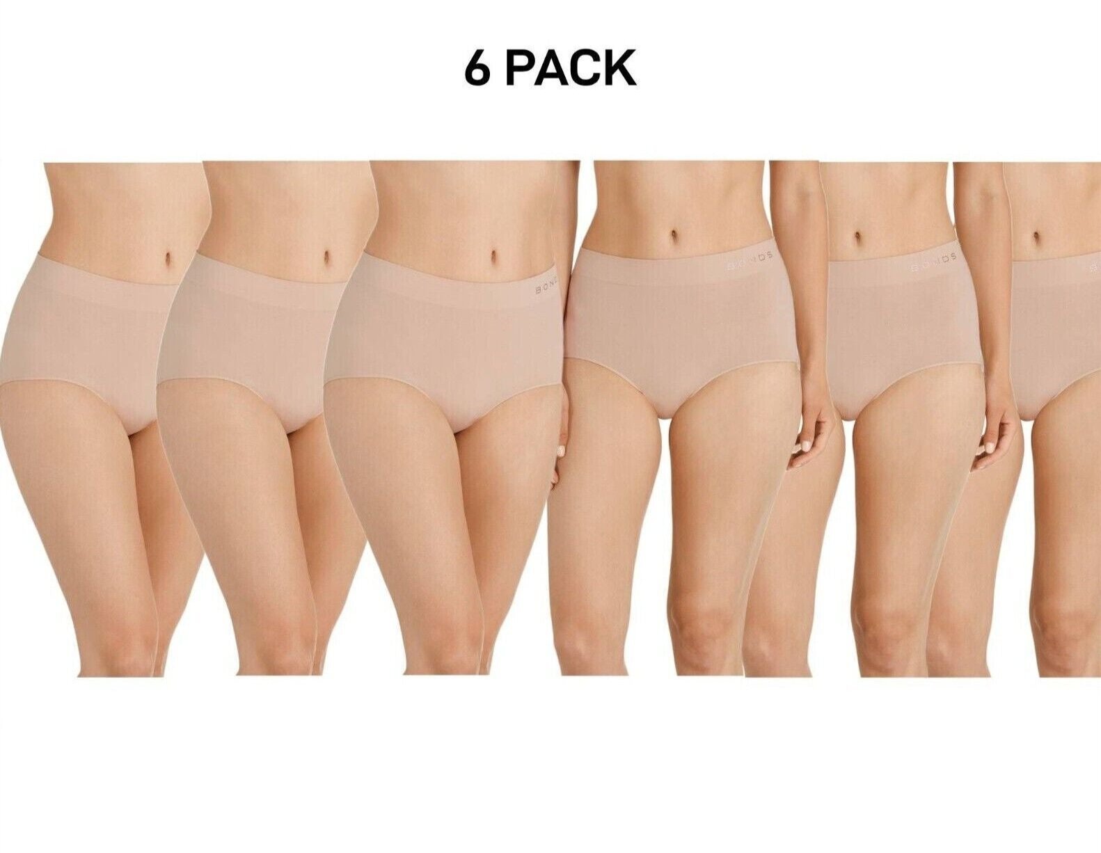 Bonds Womens Full Brief Seamless Comfortable Branded Waistband 6 Pack WWGAA