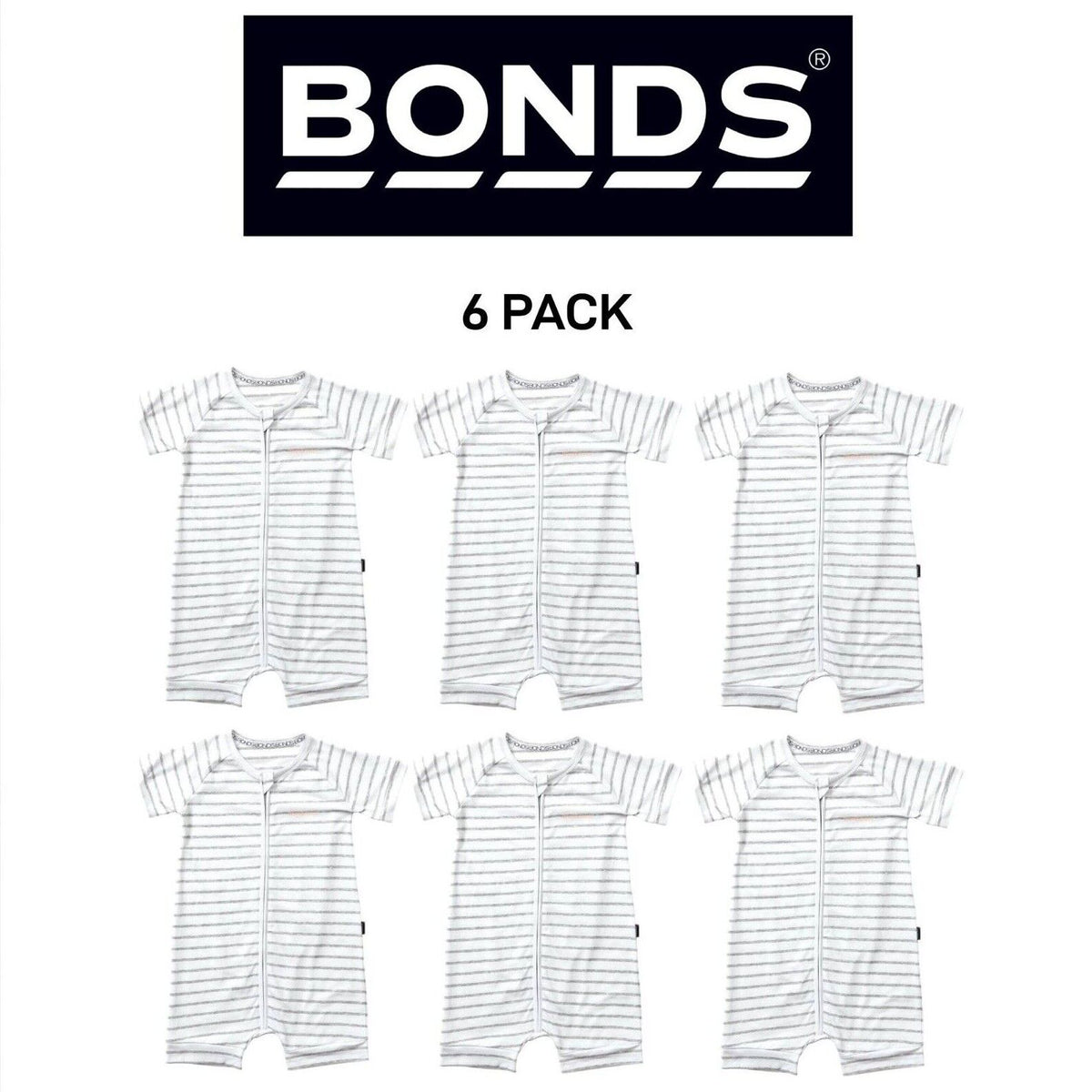 Bonds Baby Zip Romper Wondersuit Soft Cotton for Warmth Weather 6 Pack BXNMA