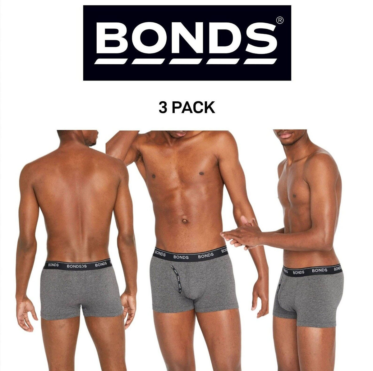Bonds Mens Guyfront Trunk Stretchy Cotton Fabric Elastic Waistband 3 Pack MZVJ