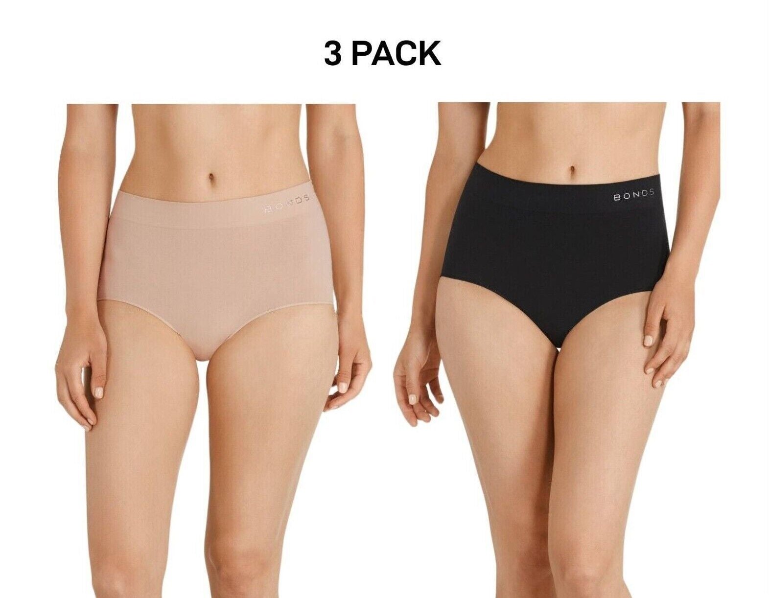 Bonds Womens Full Brief Seamless Comfortable Branded Waistband 3 Pack WWGAA