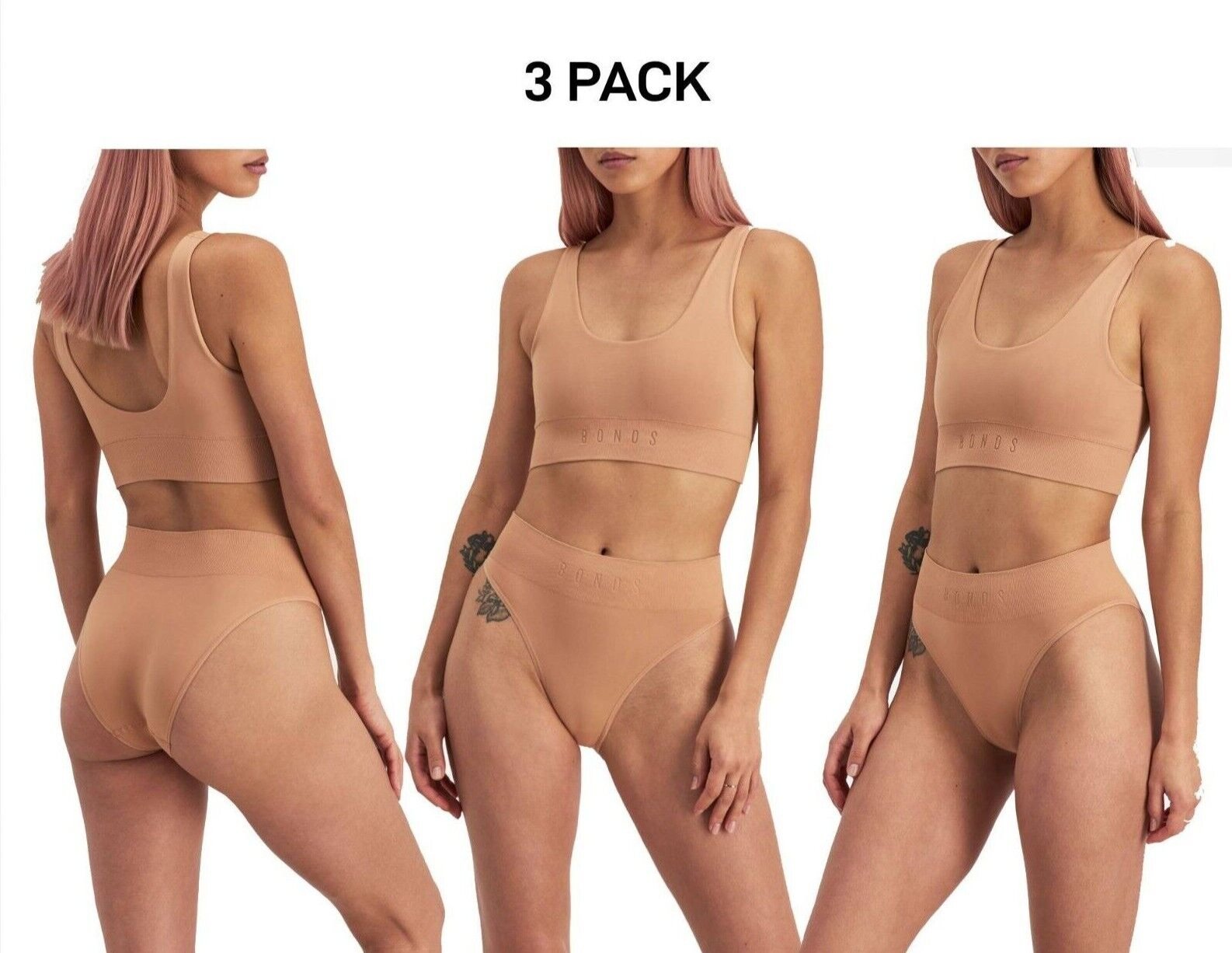 Bonds Womens Bases String Bikini Seamless Soft & Stretch Hi Waist 3 Pack WT4R