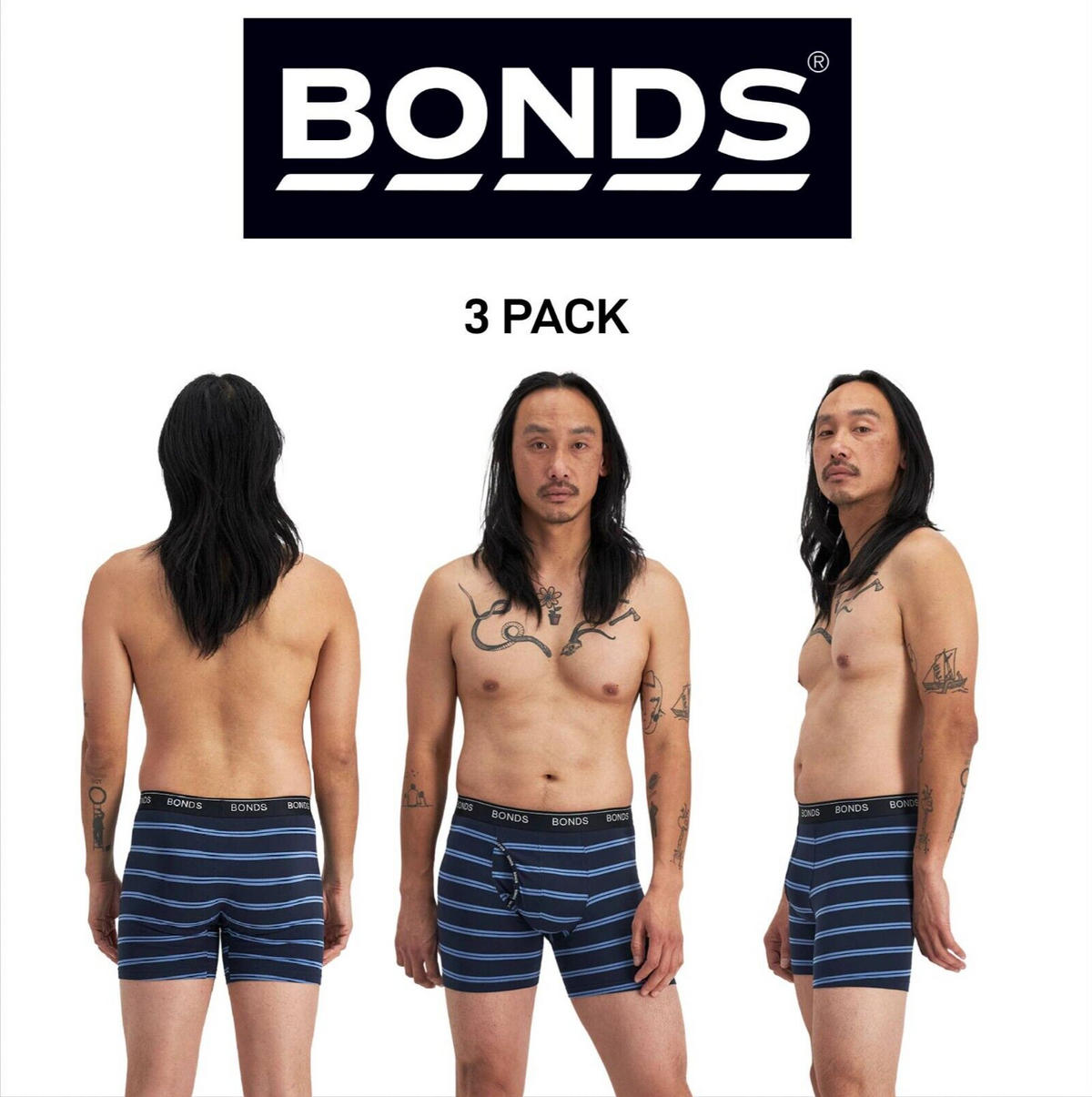Bonds Mens Guyfront Mid Trunk Soft Seamfree Sides and Functional Fly 3 Pack MWUN