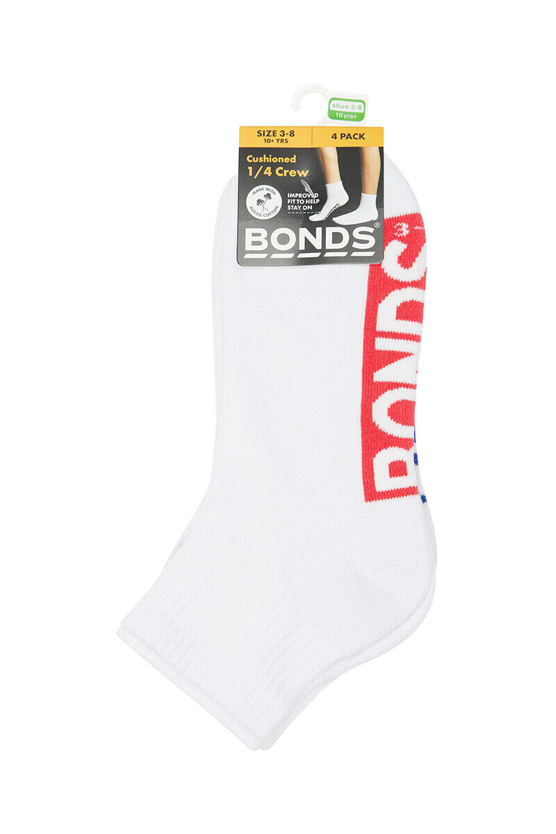 Bonds Kids Logo Light Quarter Crew Socks Comfy Mesh Cooling Zones 16 Pack RXU64W