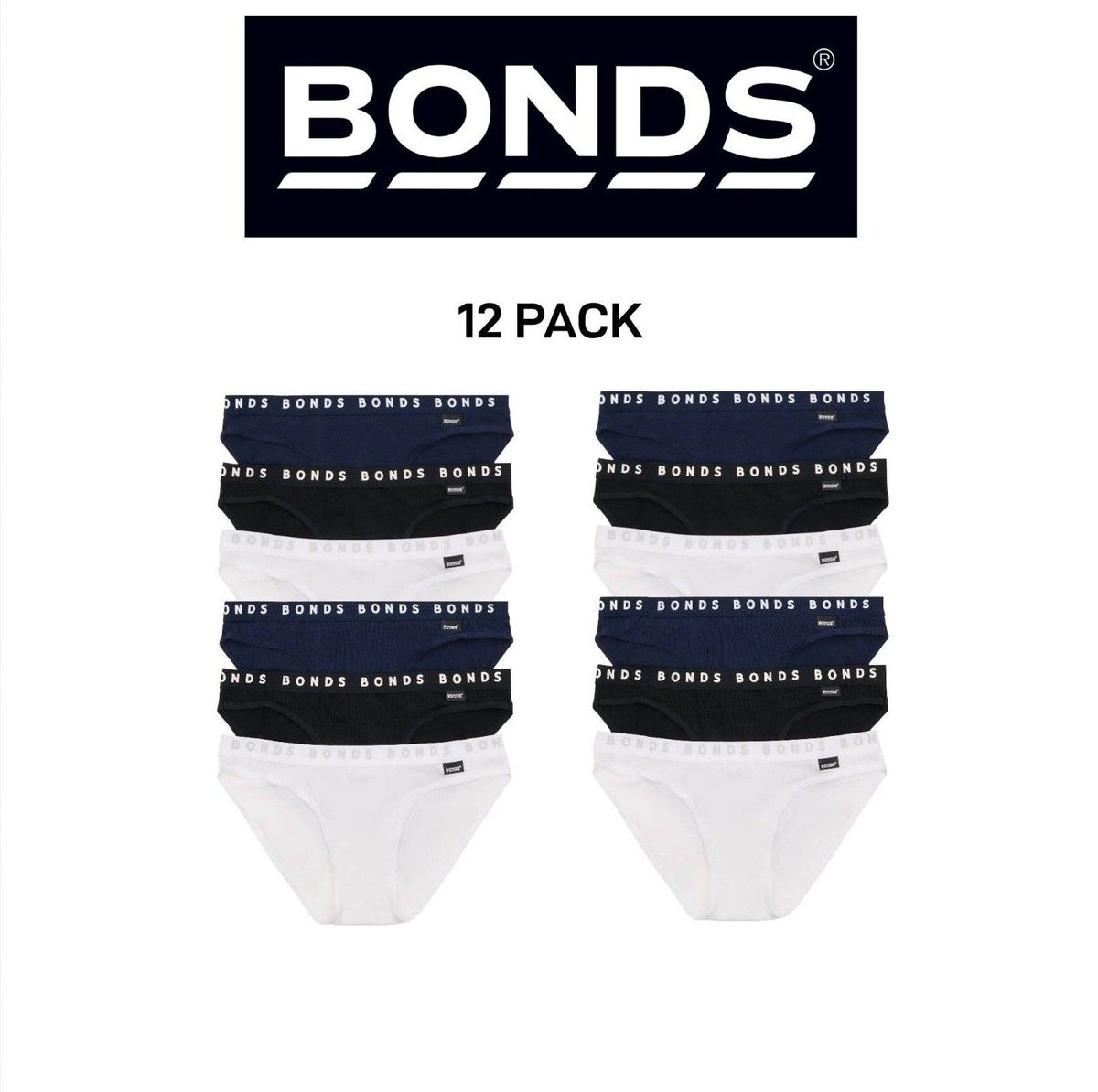 Bonds Girls Hipster Bikini Plain Comfortable Cotton Fabric 12 Pack UWPR3A