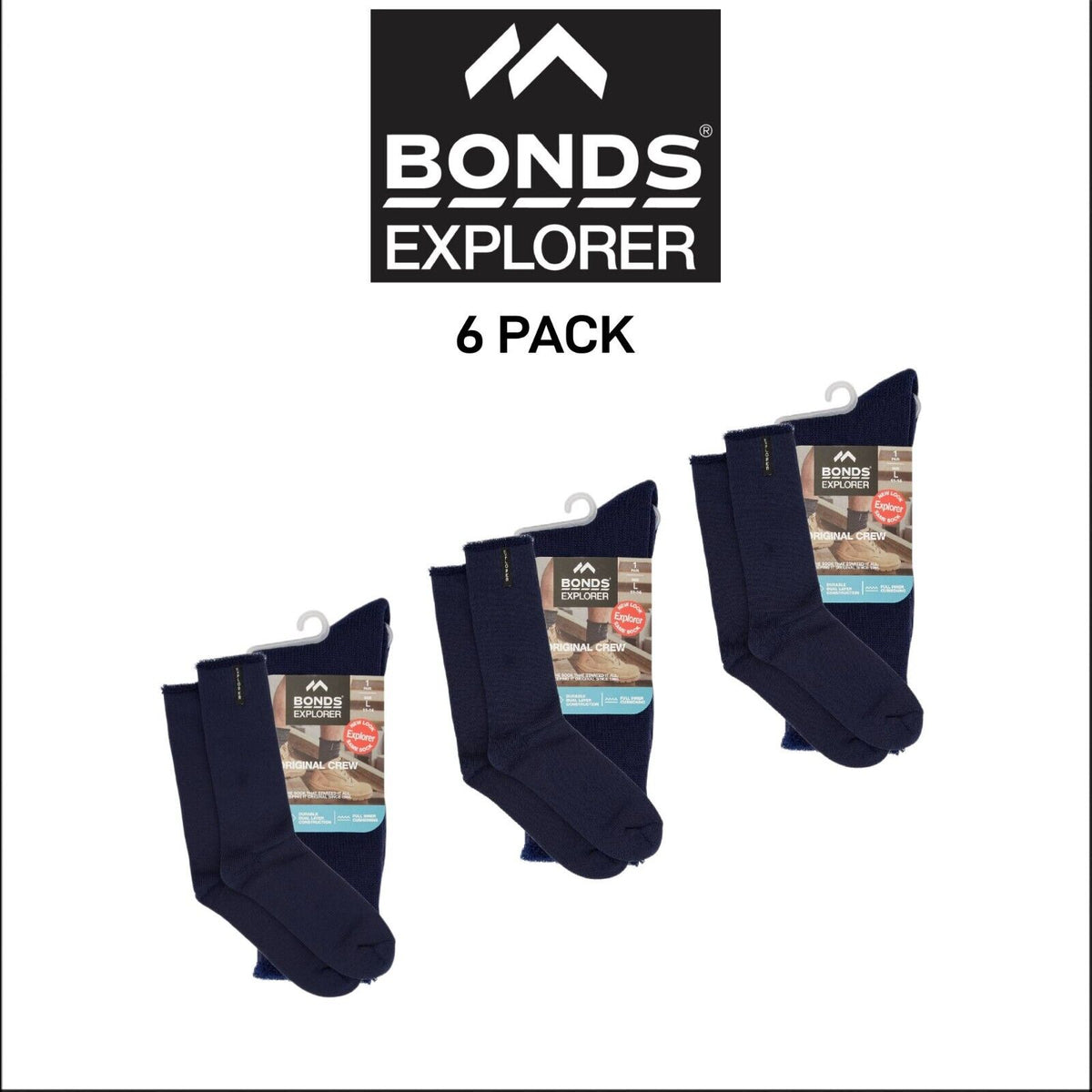 Bonds Explorer Original Wool Soft Cushioned Soles Sock 6 Pack SYNX2N