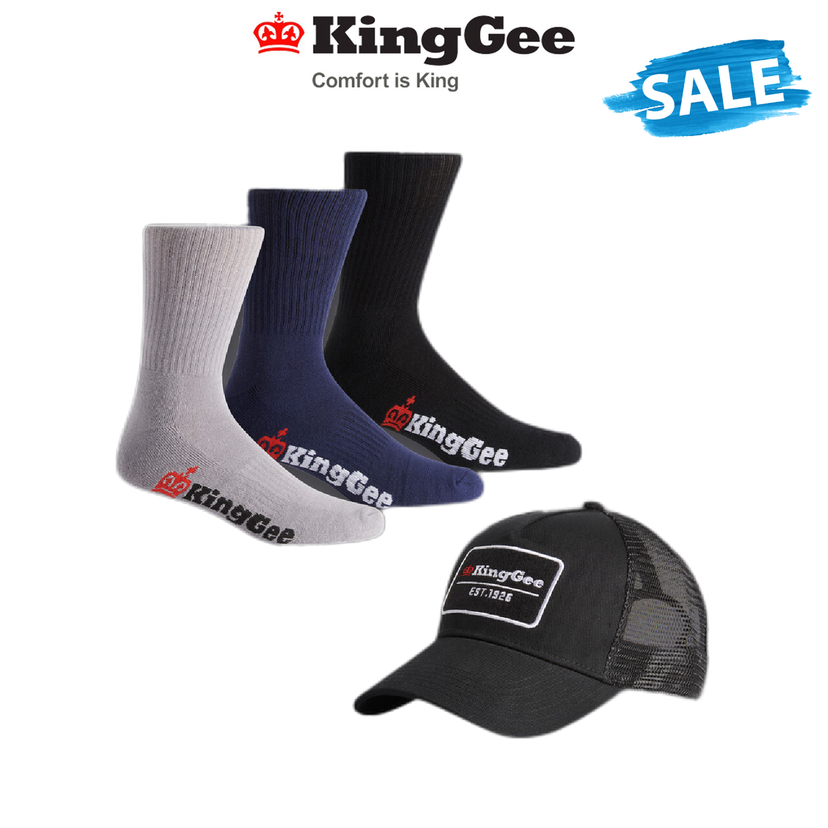 SALE! KingGee Unisex Bamboo Crew Socks Trucker Adjustable Cap Sock Bundle K09009