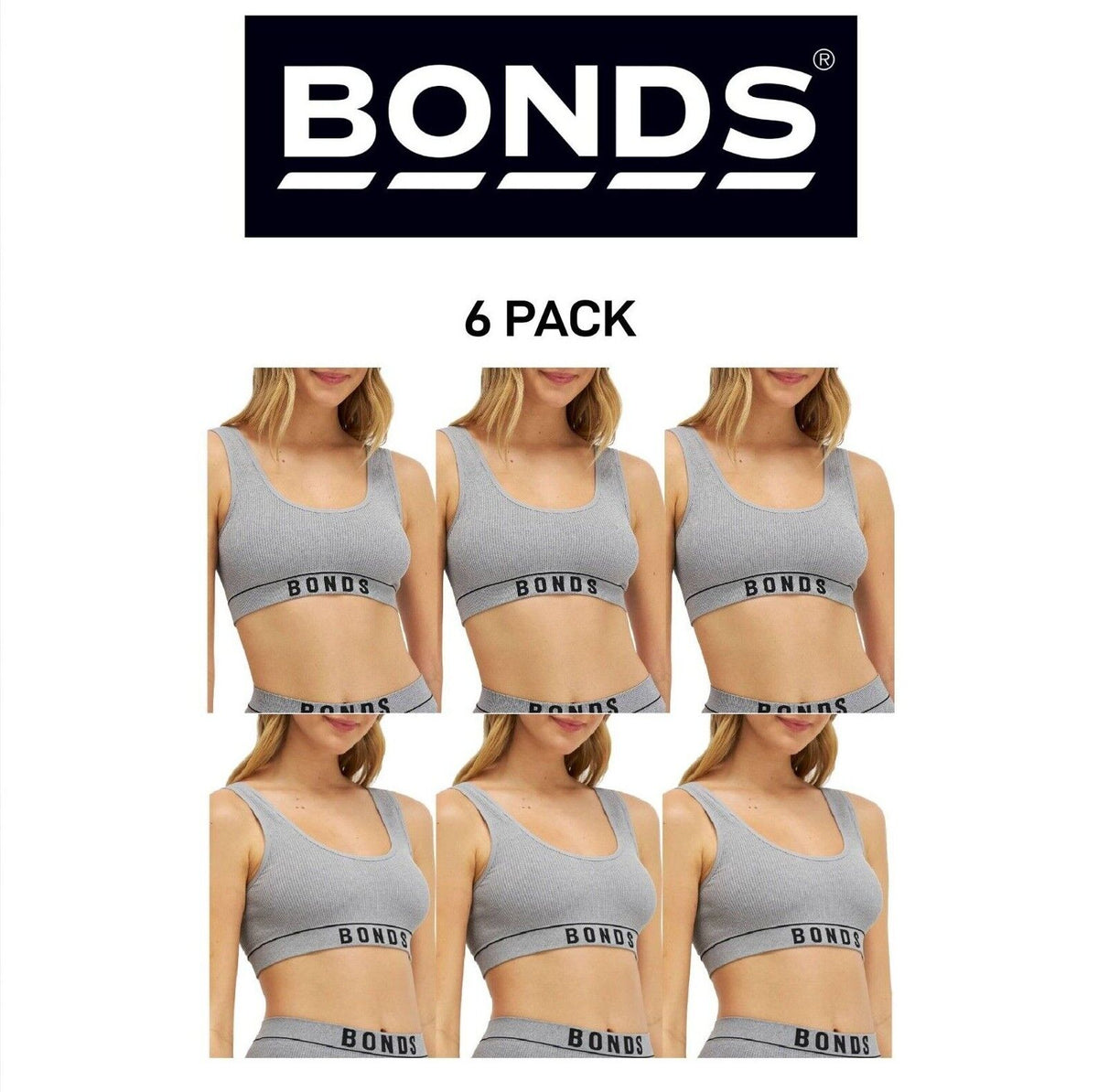 Bonds Womens Retro Rib Seamless Scoop Crop Super Stretch for Comfort 6 Pack WT44