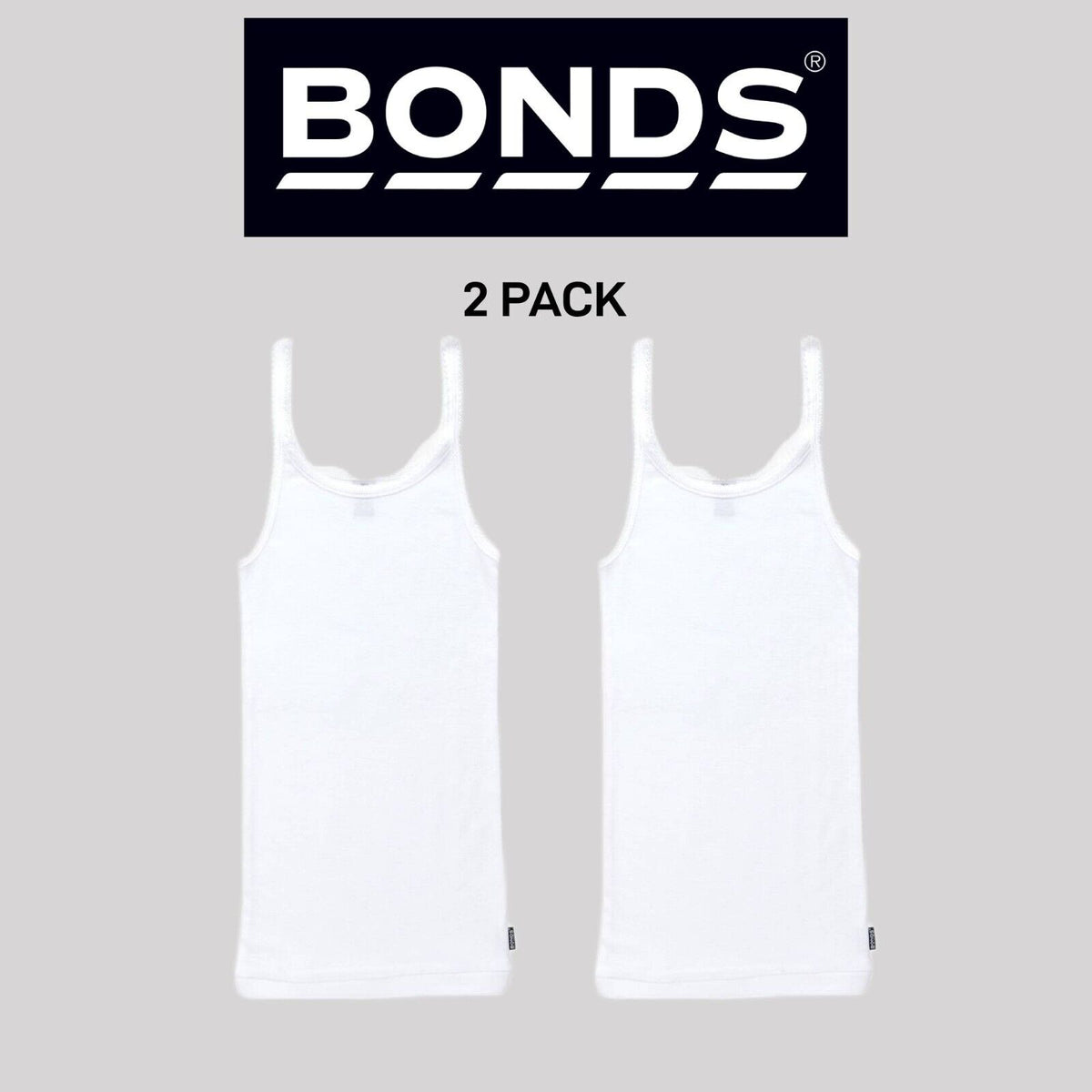 Bonds Girls Teena Singlet Super Soft Cotton Rib Wide Shoulders Top 2 Pack UYXP1B