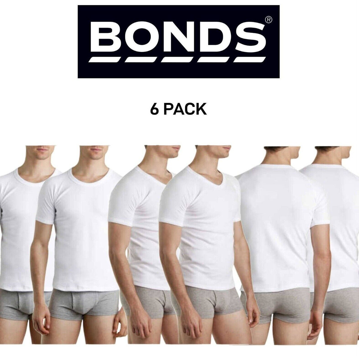 Bonds Mens Genuine Raglan Crew Neck Perfect Tee Close Body Fit 6 Pack M9372W