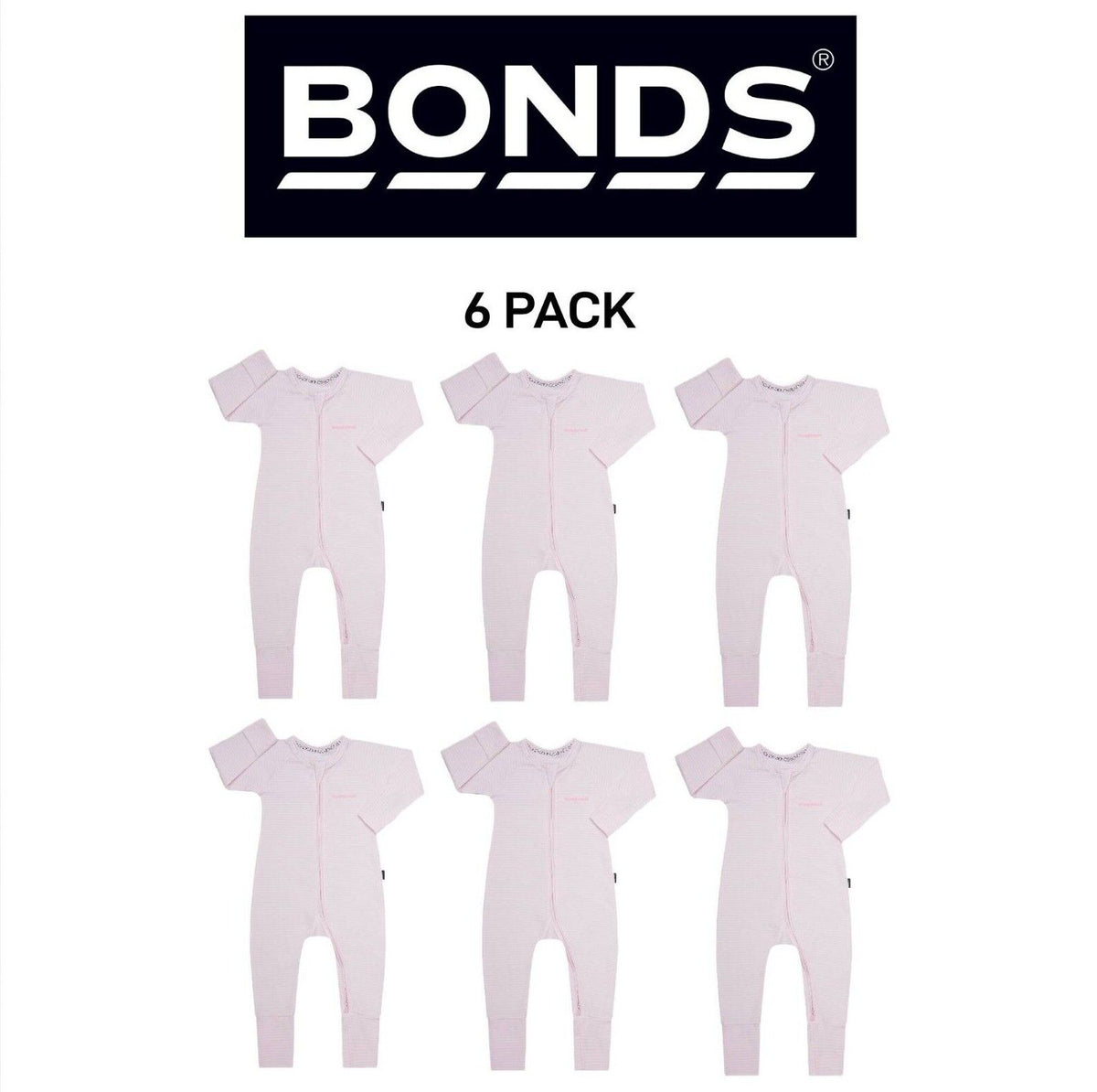 Bonds Baby Wondersuit Two-way Zip Soft Cosy & Stretchable Fabric 6 Pack BZDYM
