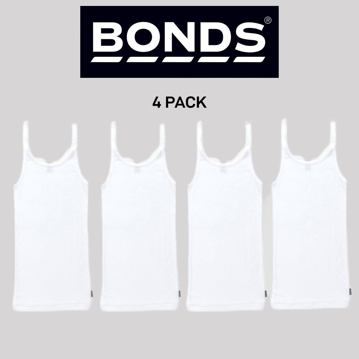 Bonds Girls Teena Singlet Super Soft Cotton Rib Wide Shoulders Top 4 Pack UYXP1B