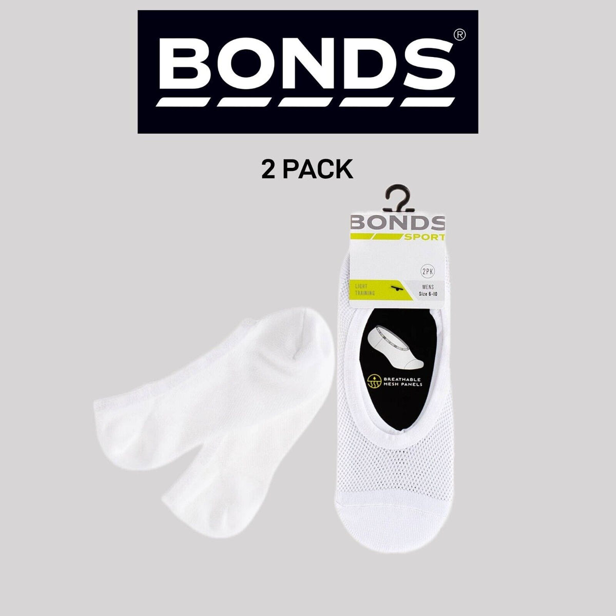 Bonds Mens Mesh Play Cool Footlet Socks Sport Active Running 2 Pack SYRU2N
