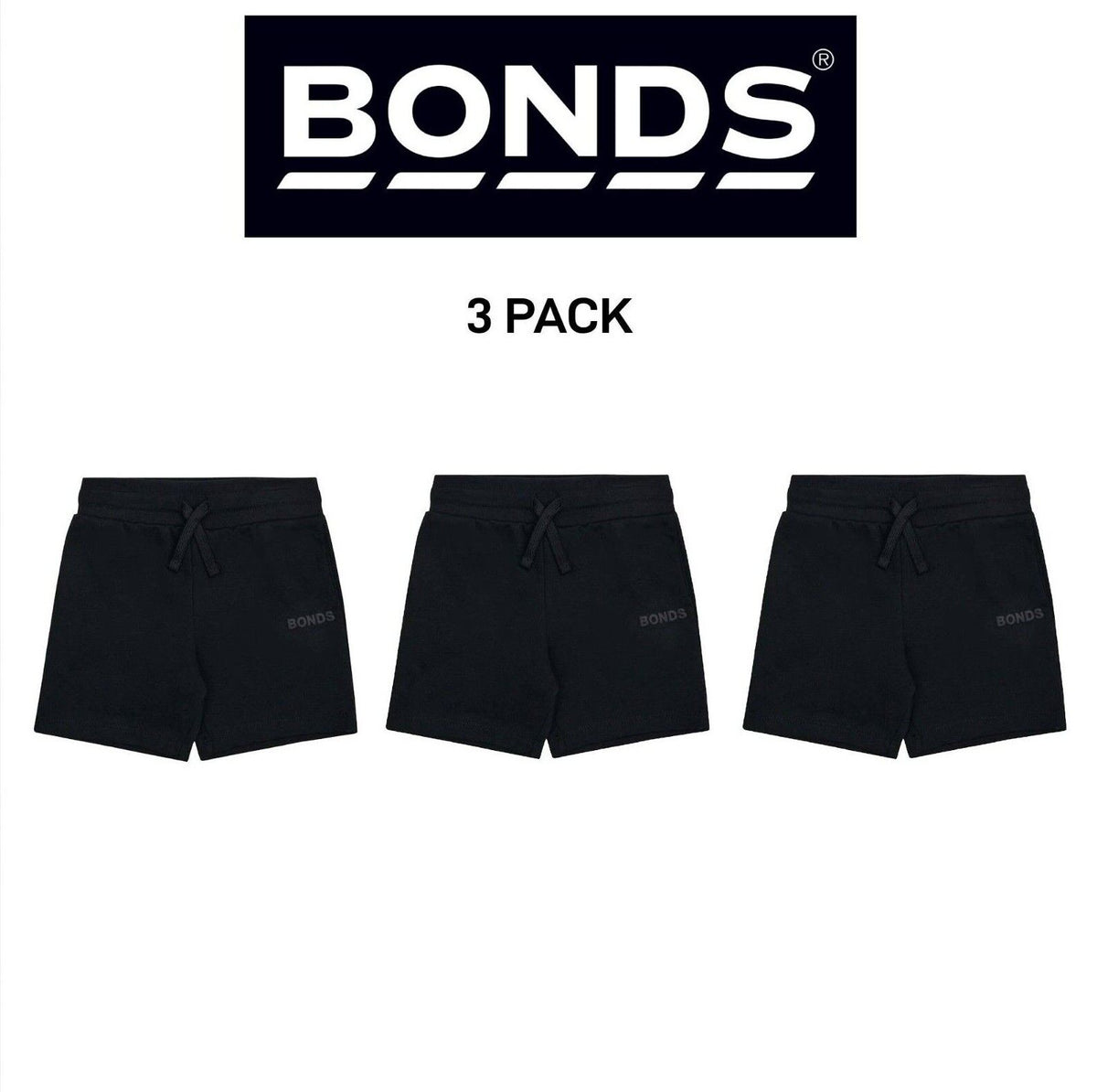 Bonds Kids Tech Sweats Short Lightweight Sporty Soft Rib Waistband 3 Pack KW93K