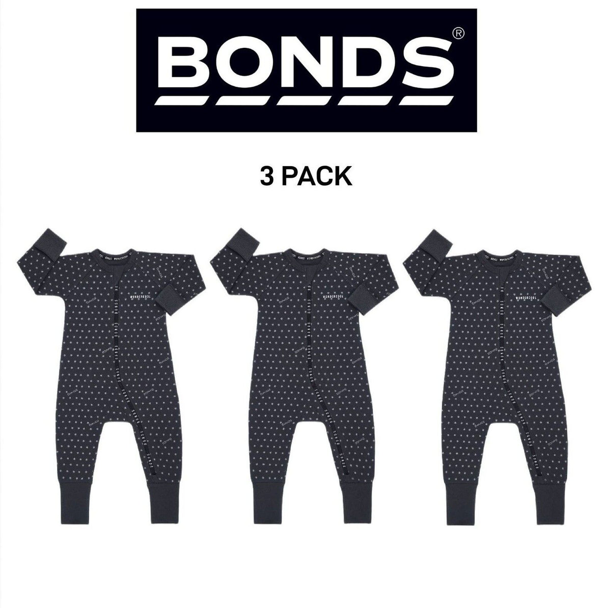Bonds Baby Wondercool Zip Wondersuit Warmth Two-way Safety Zip 3 Pack BX49A
