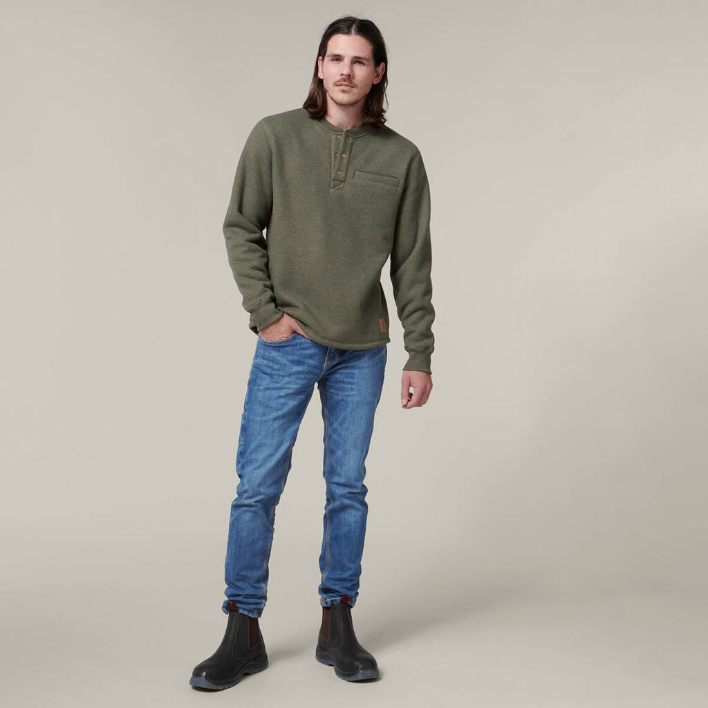 HARD YAKKA Mens 2 Pack Sherpa Henley Contrast Warm Wardrobe Work Jacket Y19488
