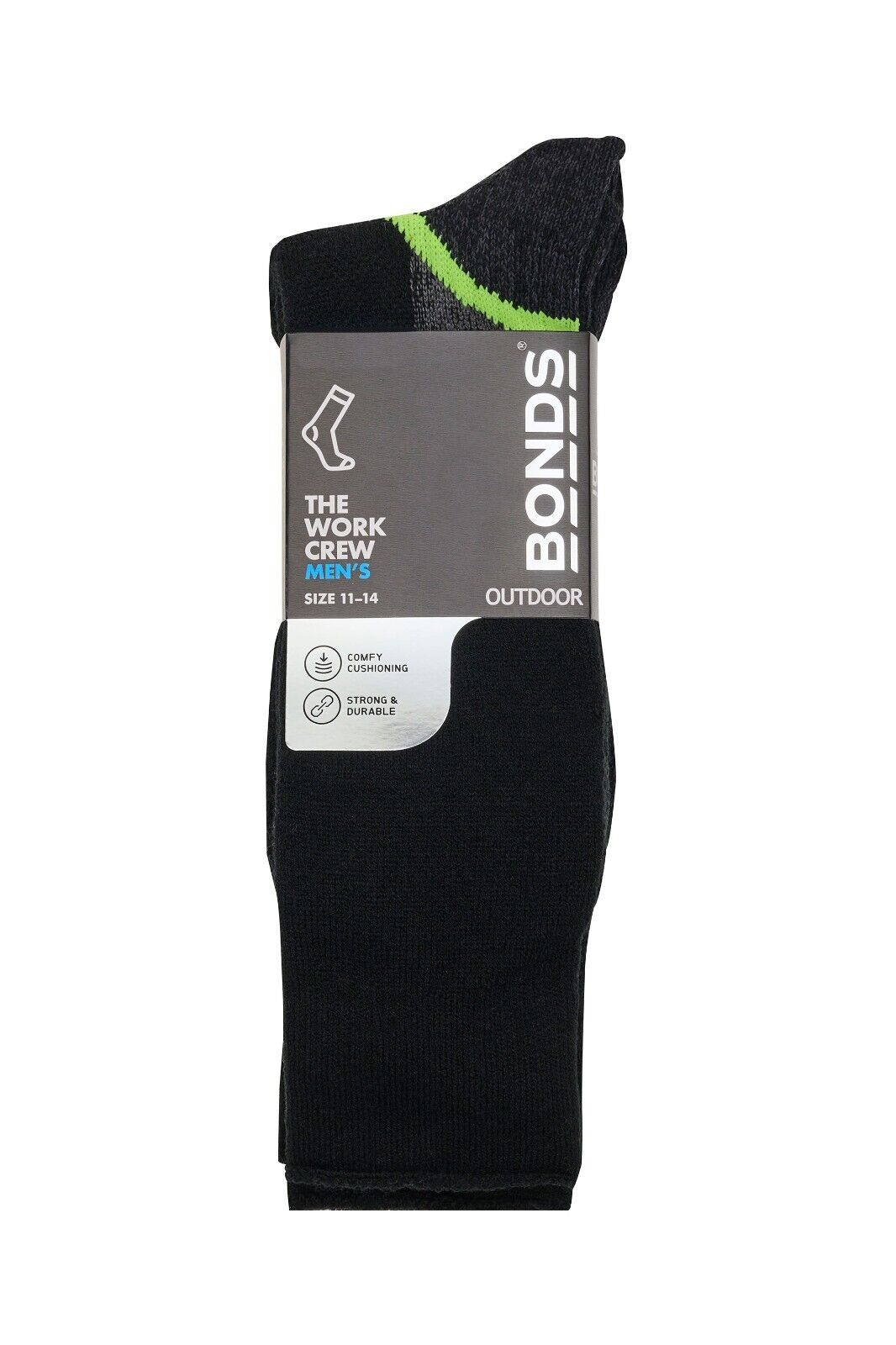 Bonds Mens Acrylic Work Socks Ultimate Comfort Crew Black High 6 Pack S8697D