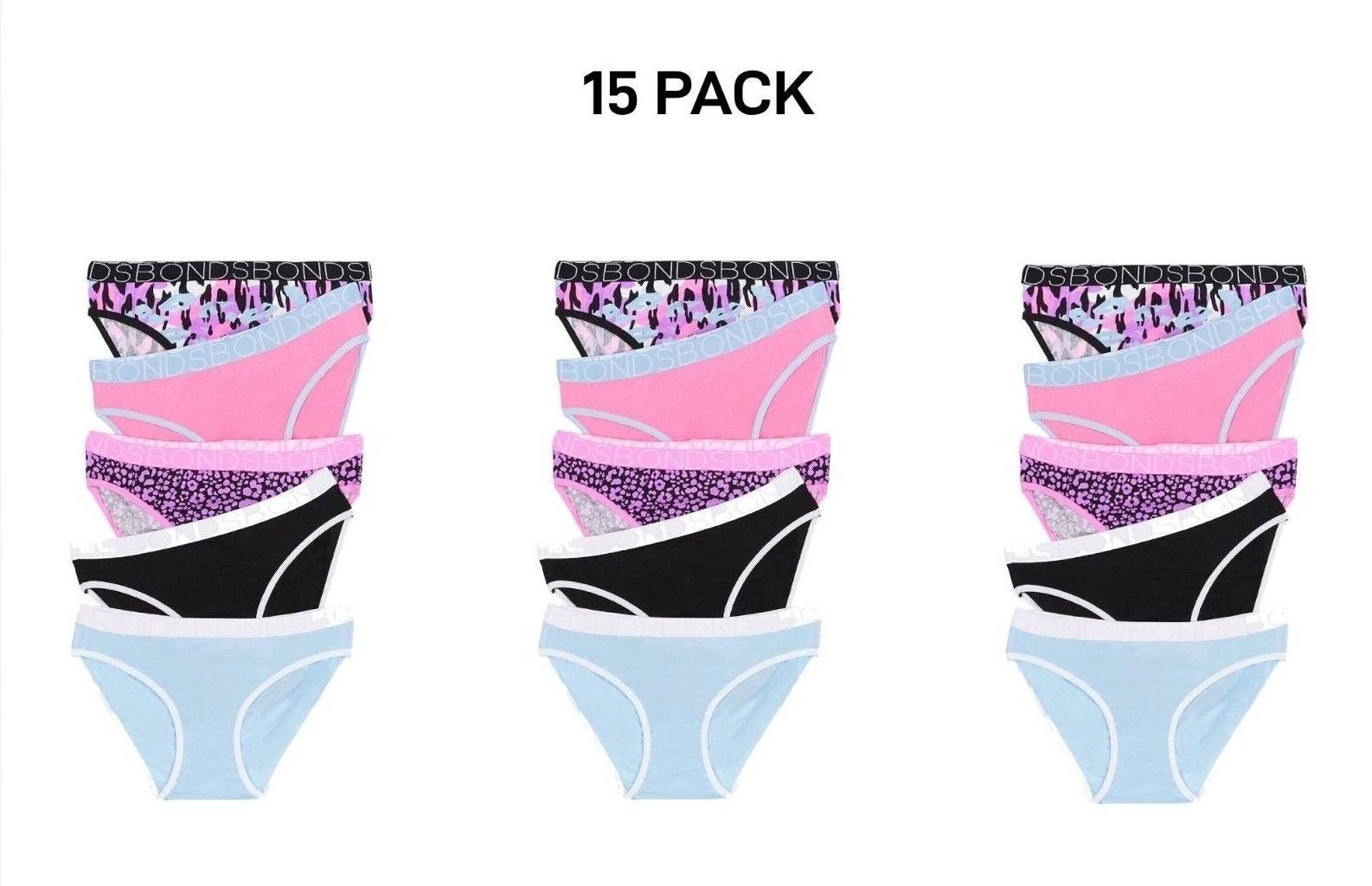 Bonds Girls Bikini Soft and Stretchy Perfect Everyday Coverage 15 Pack UWNV5A
