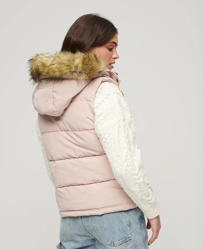 Superdry Womens Everest Faux Fur Quilted Fully Lined Puffer Gilet SW32WJ3E