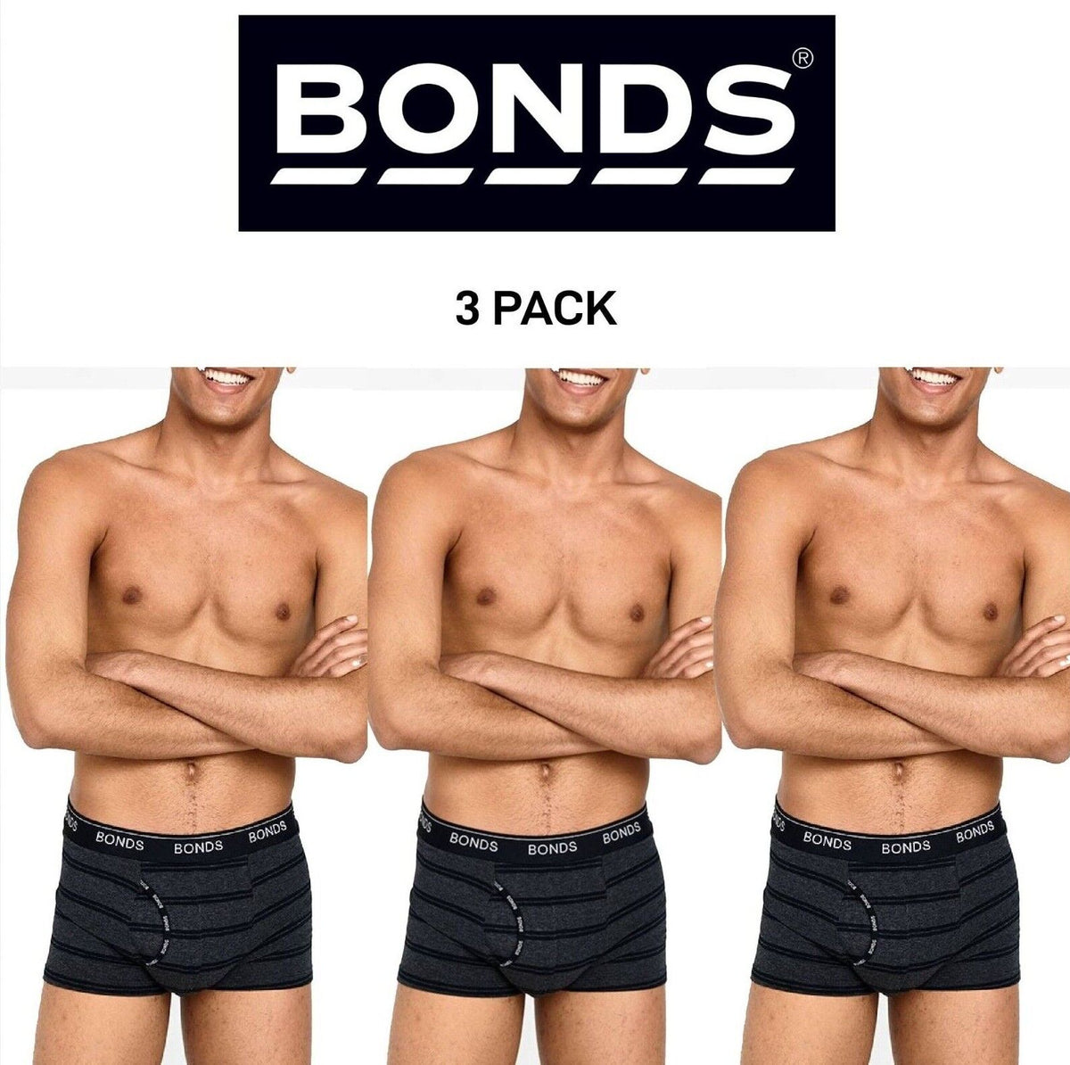 Bonds Mens Guyfront Trunk Ultra Soft Elastic Waistband Seam Free 3 Pack MX3K