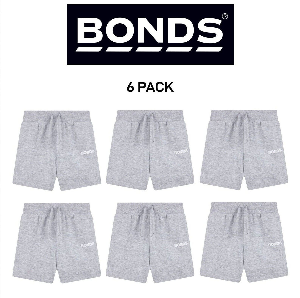 Bonds Kids Tech Sweats Short Lightweight Sporty Soft Rib Waistband 6 Pack KW93K