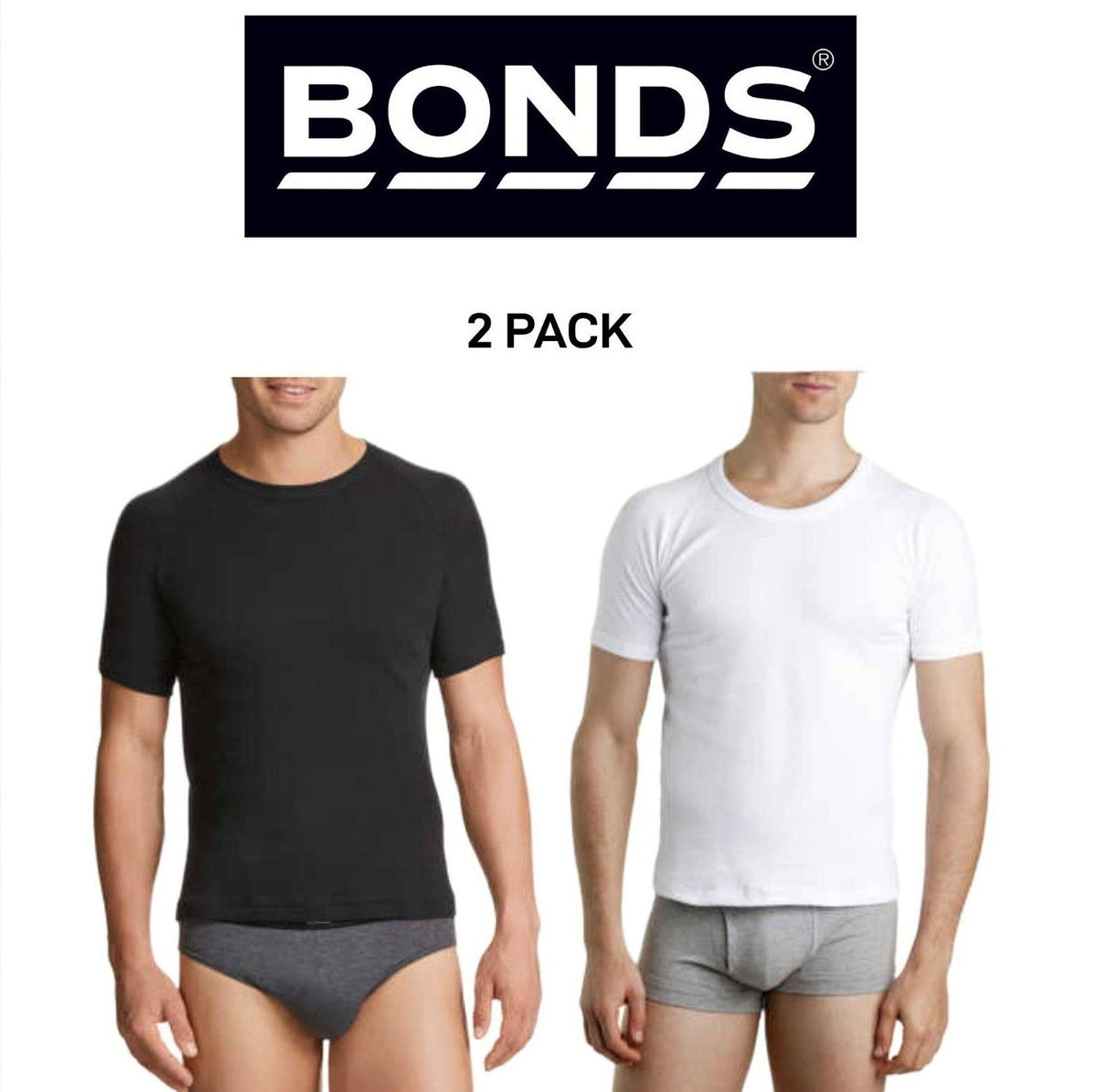 Bonds Mens Genuine Raglan Crew Neck Perfect Tee Close Body Fit 2 Pack M9372W