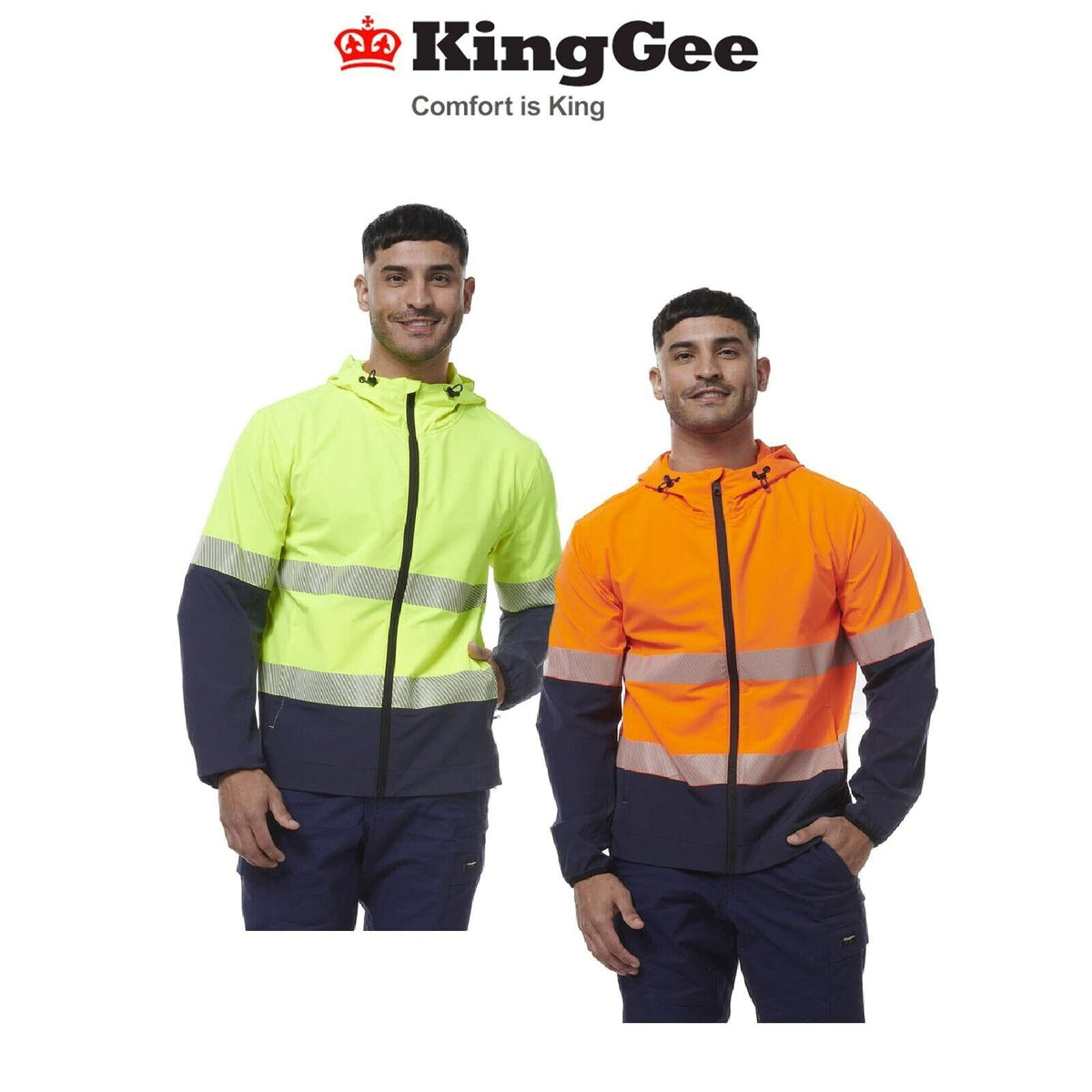 KingGee Mens Hi Vis Reflective Durable Hooded Repel Safety Work Jacket K55061-Collins Clothing Co