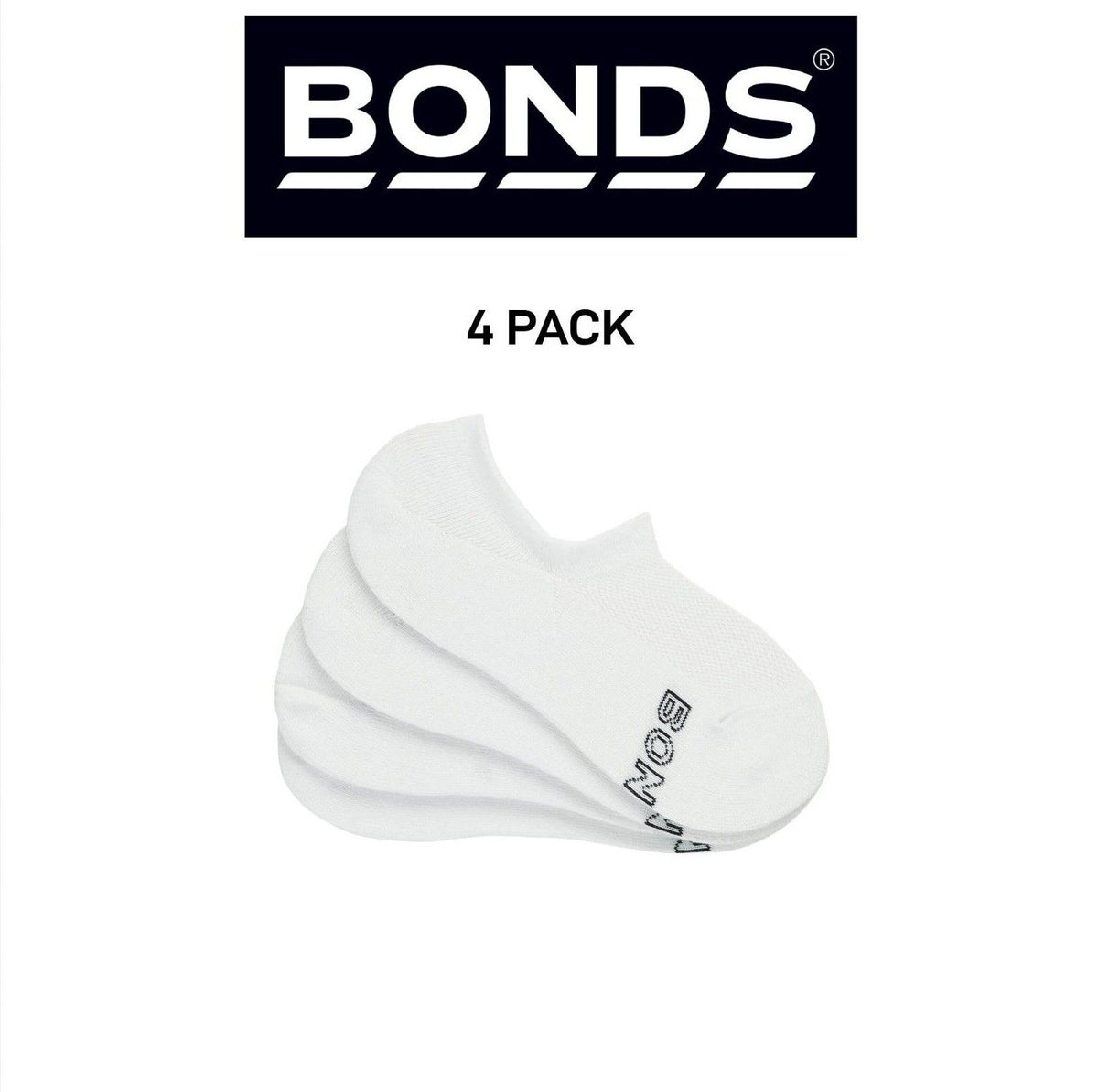 Bonds Mens Logo Light Sneaker Socks Cotton Breathable Mesh Panels 4 Pack SXKP4N