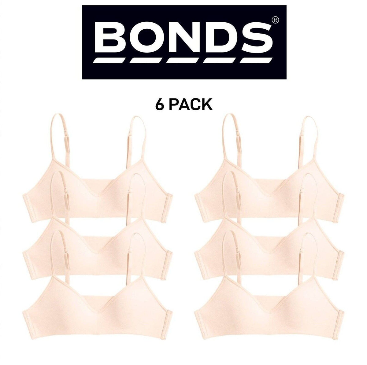 Bonds Girls Stretchies Contour Crop Extendable Elastic Straps Bra 6 Pack UZR31A