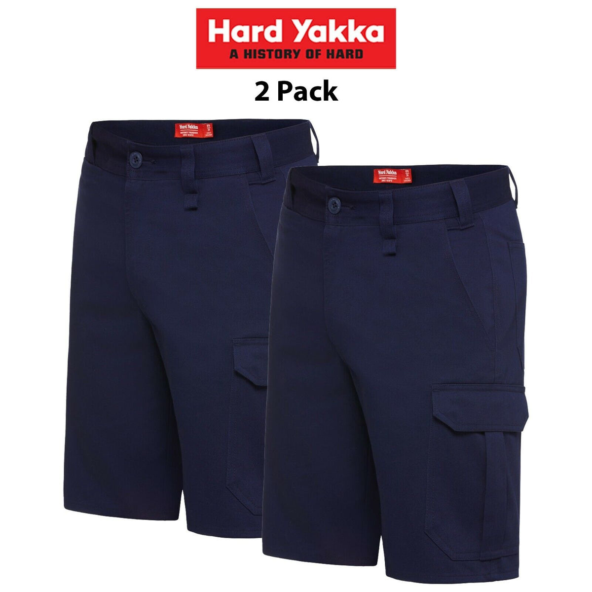 Hard Yakka Mens Core 2 PACK Cargo Cotton Drill Work Tough Strong Shorts Y05620