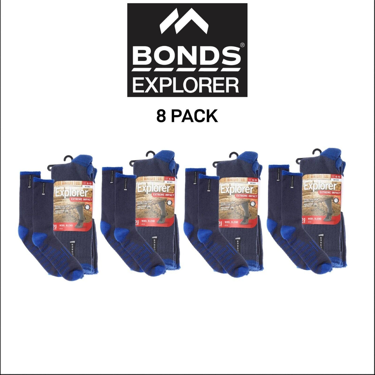 Bonds Mens Explorer Extreme Wool Crew Durable Dual Layer Sock 8 Pack SZSC2W