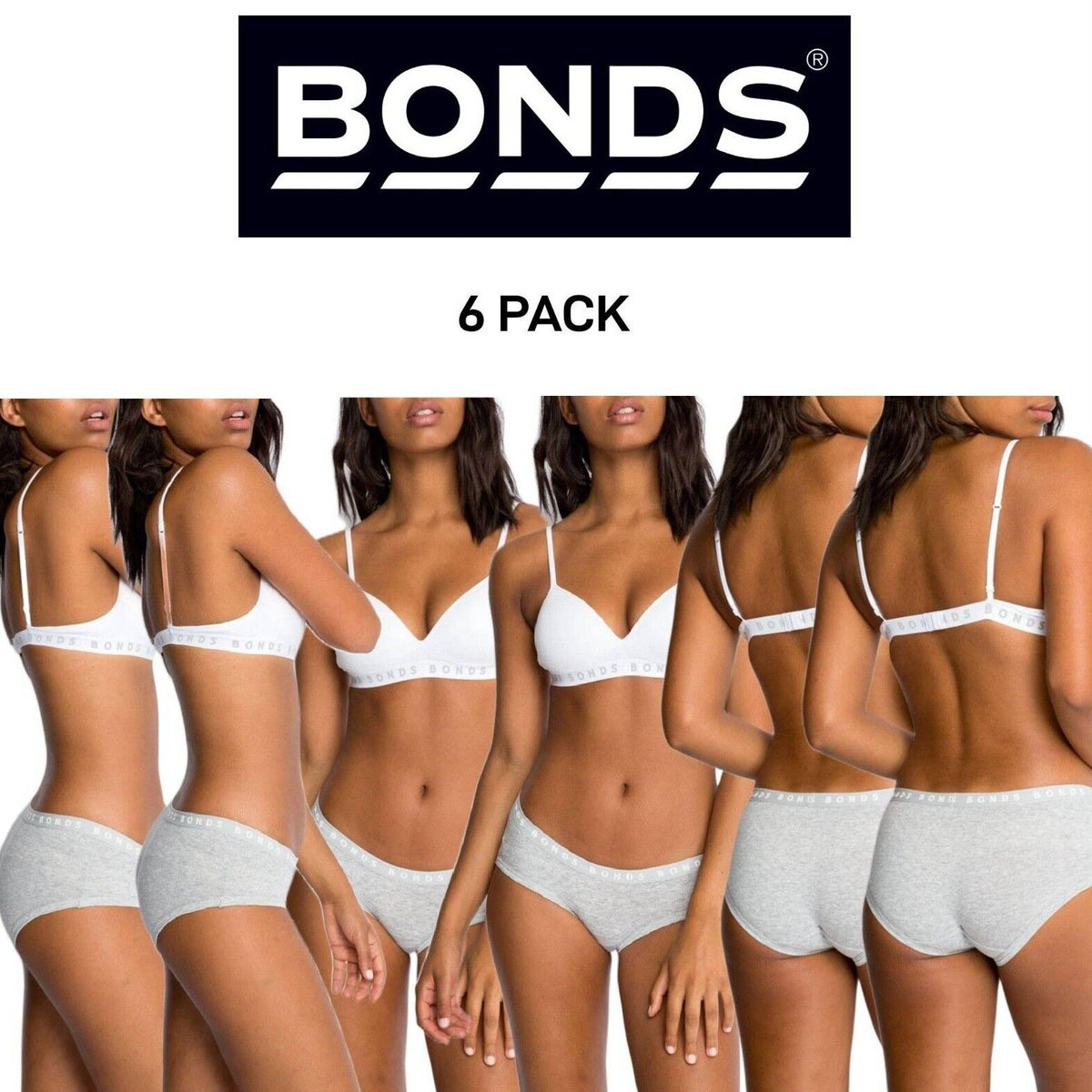 Bonds Womens Hipster Boyleg Soft Cotton Comfortable Stretch Brief 6 Pack WUVWA