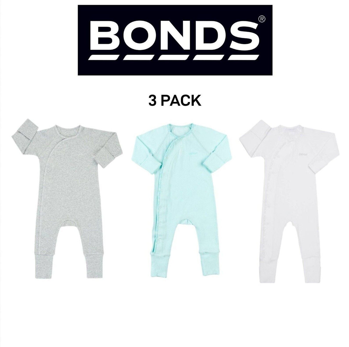 Bonds Baby Pointelle Cozysuit Branded Elastic Trim Aussie Cotton 3 Pack BXGGA