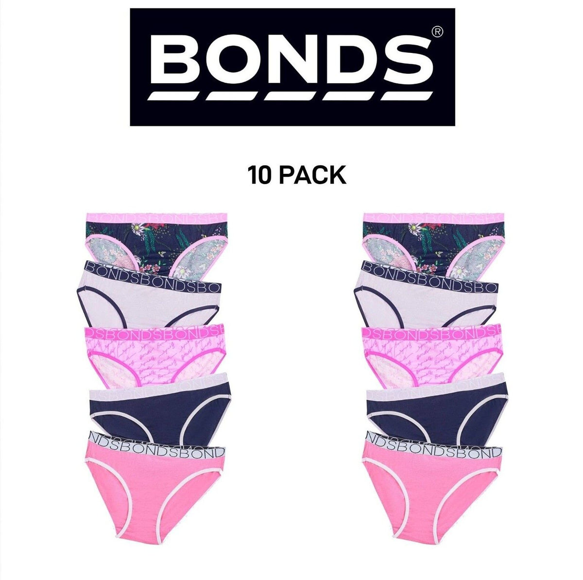 Bonds Girls Bikini Soft and Stretchy Perfect Everyday Coverage 10 Pack UWNV5A