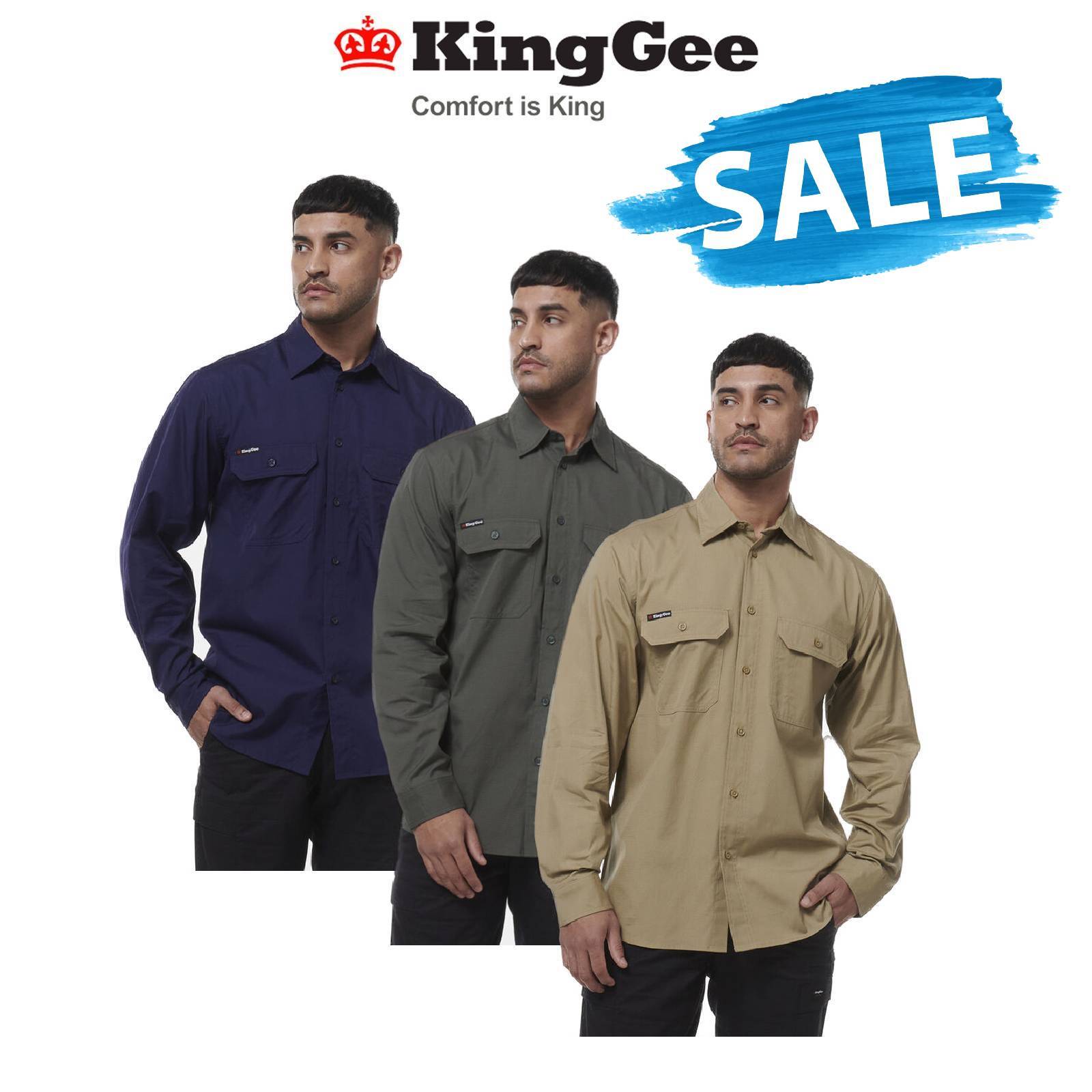 SALE KINGGEE Mens Workcool Lightweight Workshirt Vented Breathable Shirt K14031