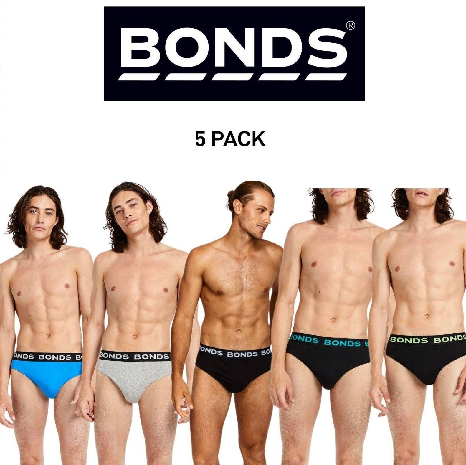 Bonds Mens Hipster Brief  Wide Comfortable Elastic Waistband 5 Pack M8DM5T