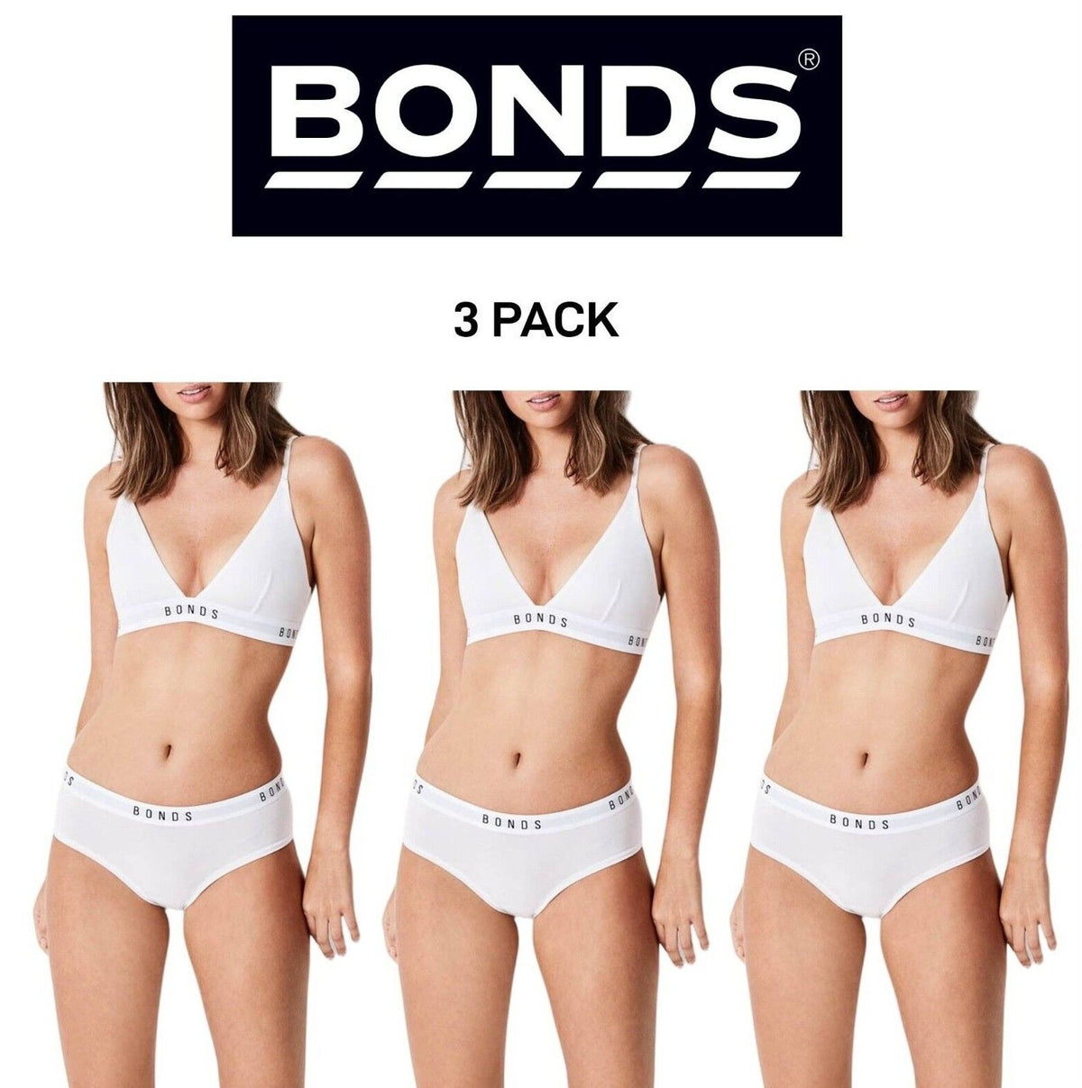Bonds Womens Original Triangle Crop Comfy Flattering Supportive Bra 3 Pack WVGGA