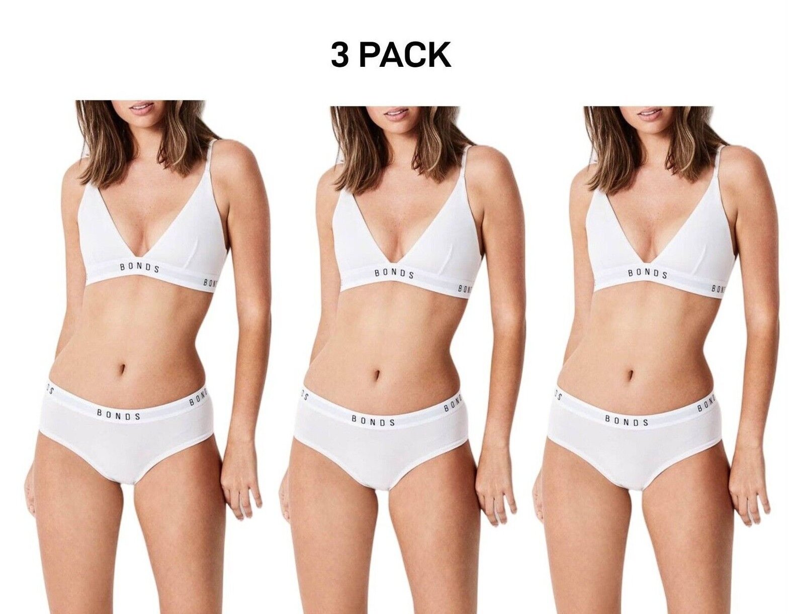 Bonds Womens Original Triangle Crop Comfy Flattering Supportive Bra 3 Pack WVGGA