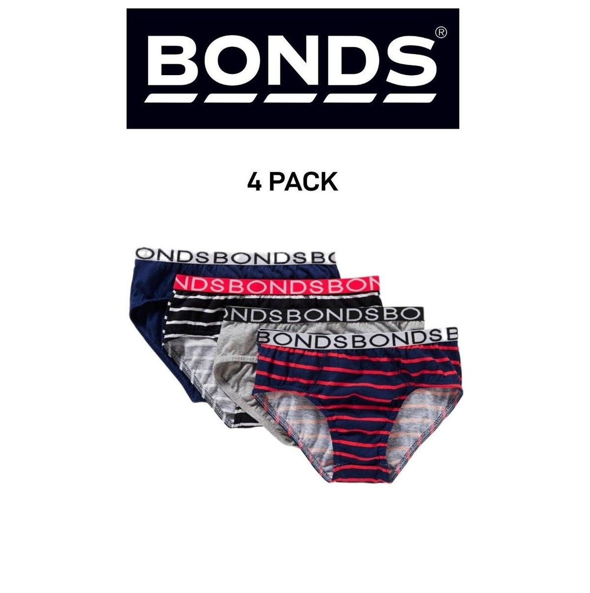 Bonds Boys Brief Comfortable Coverage Elastic Branded Waistband 4 Pack UXYK4A
