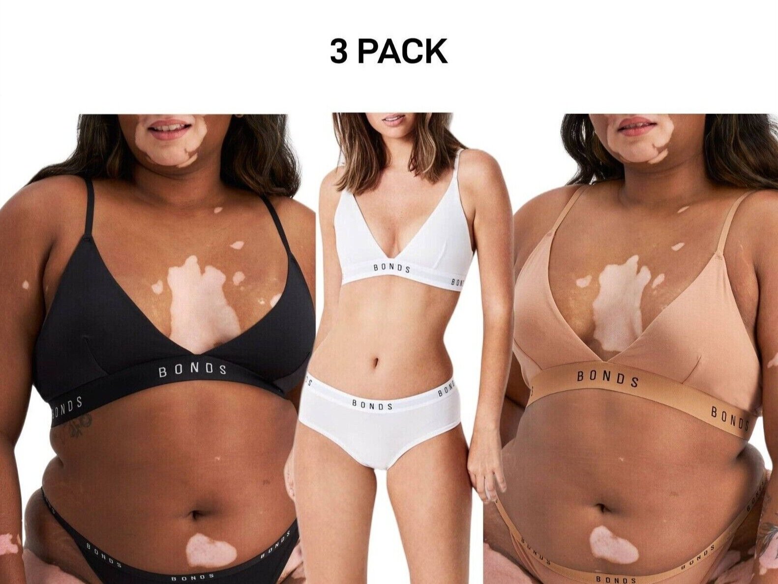 Bonds Womens Original Triangle Crop Comfy Flattering Supportive Bra 3 Pack WVGGA