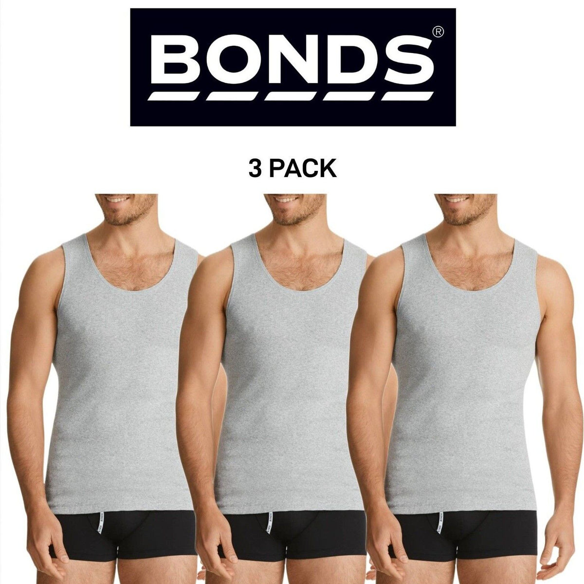 Bonds Mens Chesty Singlets Cotton Side Seamfree Comfortable Fit 3 Pack M757O