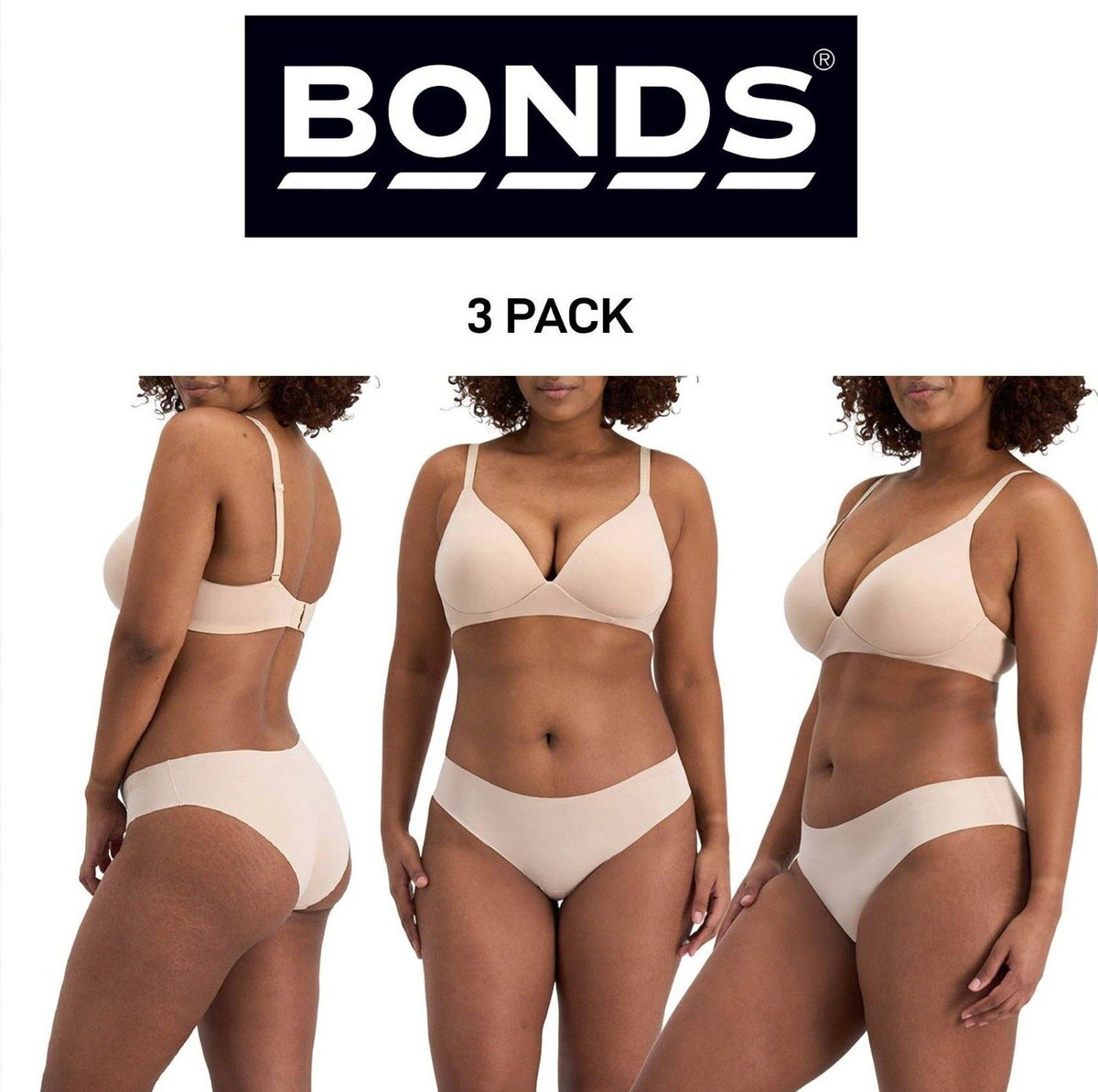 Bonds Womens Invisi Freecuts Bikini Light Sleek Microfibre Undies 3 Pack WU3T