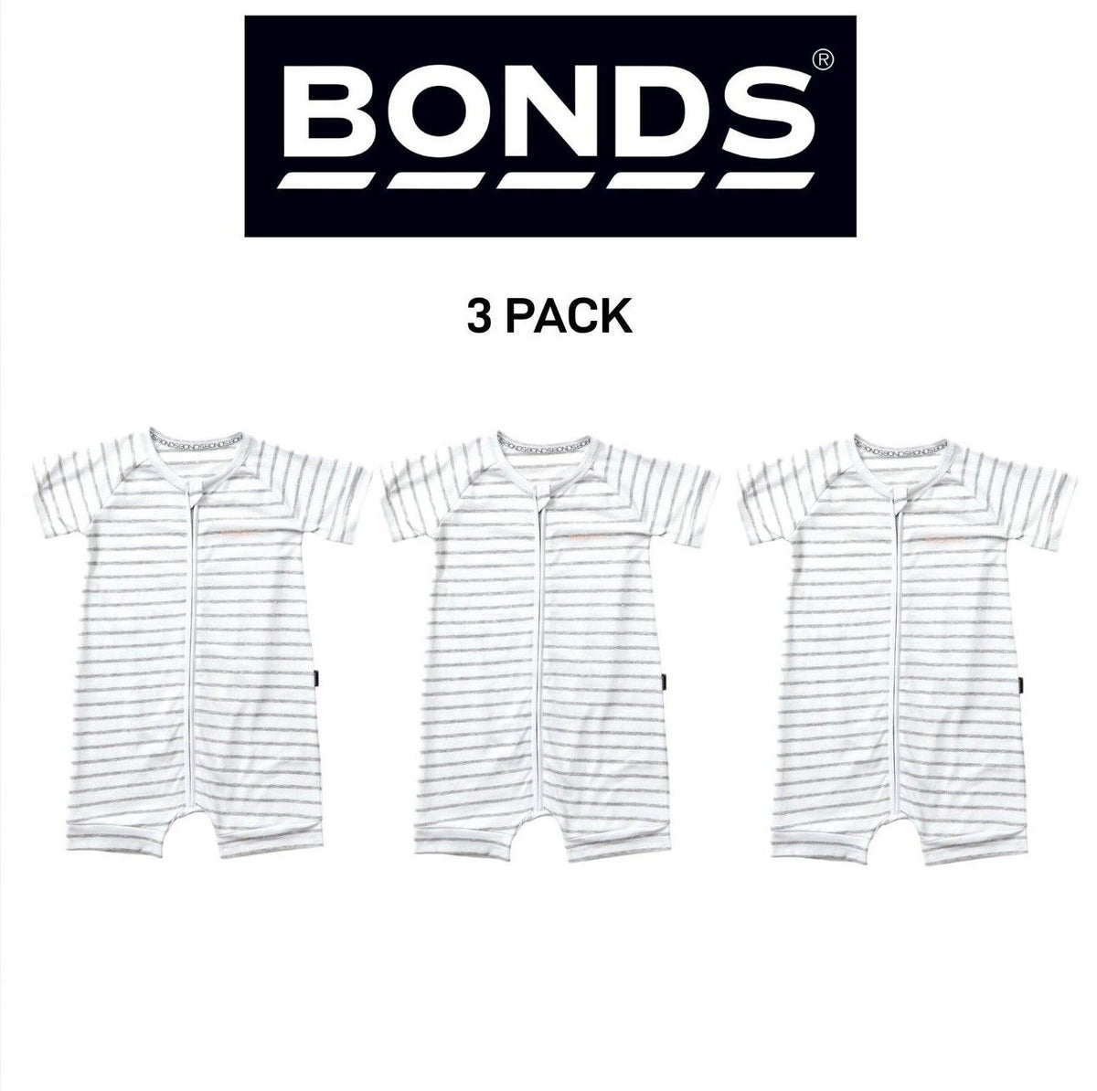 Bonds Baby Zip Romper Wondersuit Soft Cotton for Warmth Weather 3 Pack BXNMA