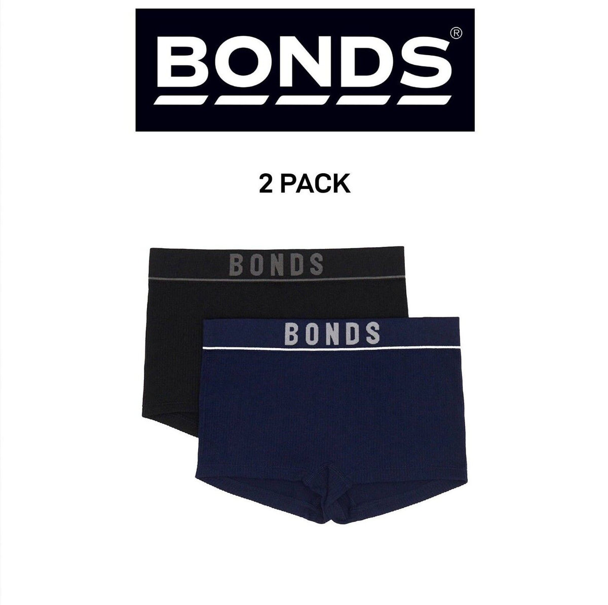 Bonds Girls Original Rib Shortie Soft Stretchy Ultimate Comfort 2 Pack UWLL2A