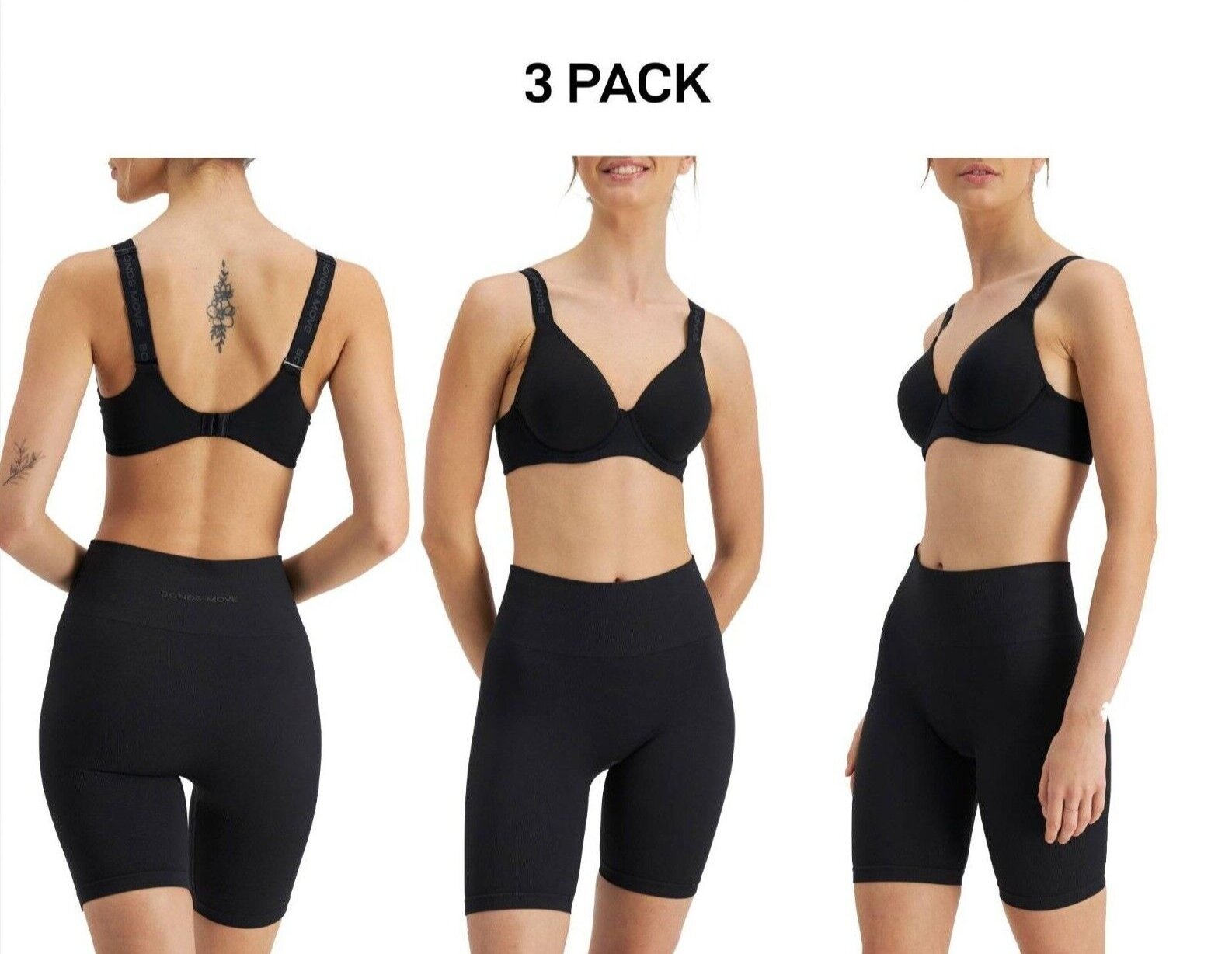 Bonds Womens Move Contour Bra Comfy Smart Cooling Recycled Yarn 3 Pack YWRA