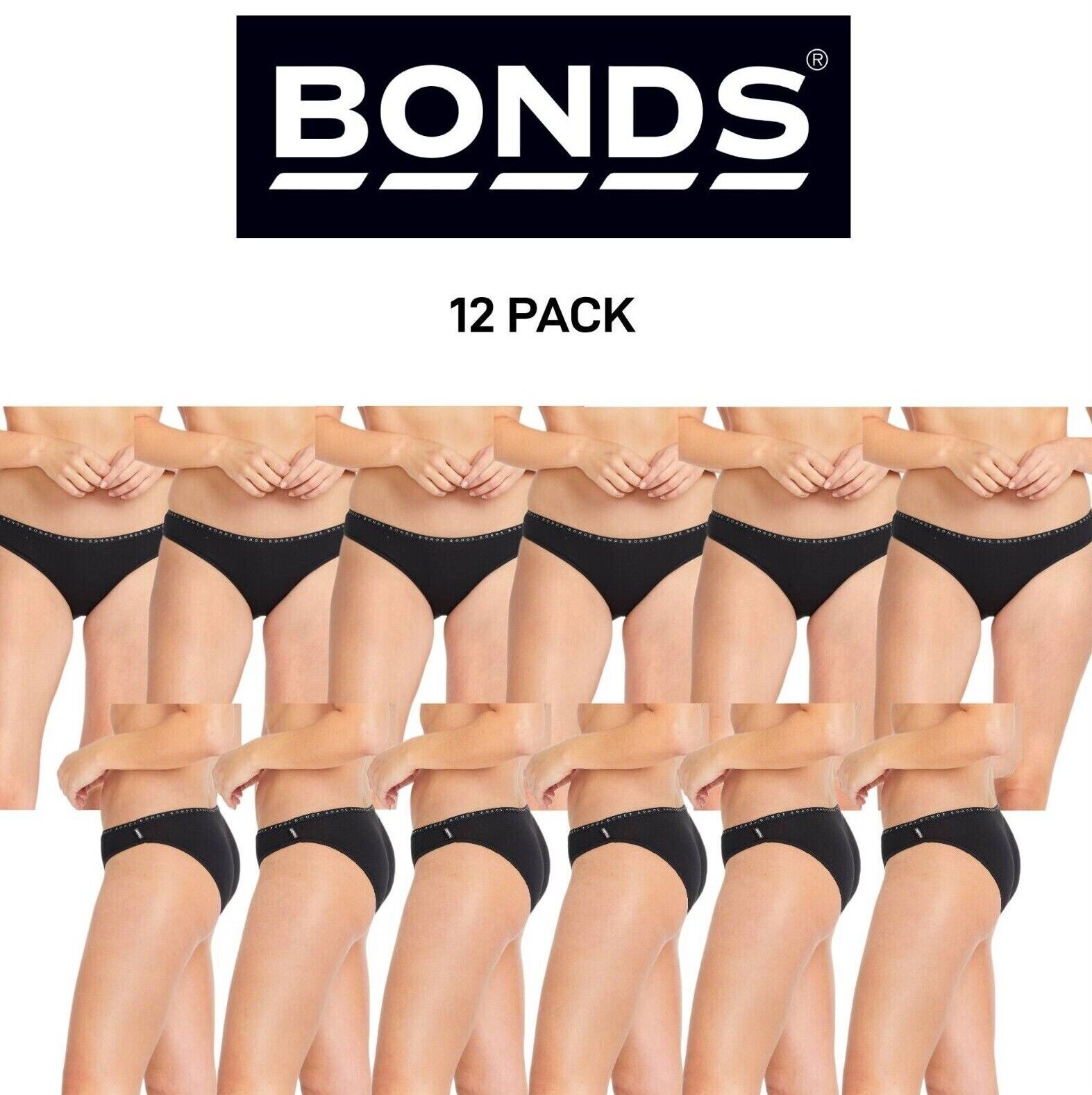 Bonds Womens Hipster Bikini Soft Cotton Low Rise Stretchy Waist 12 Pack WUFNA