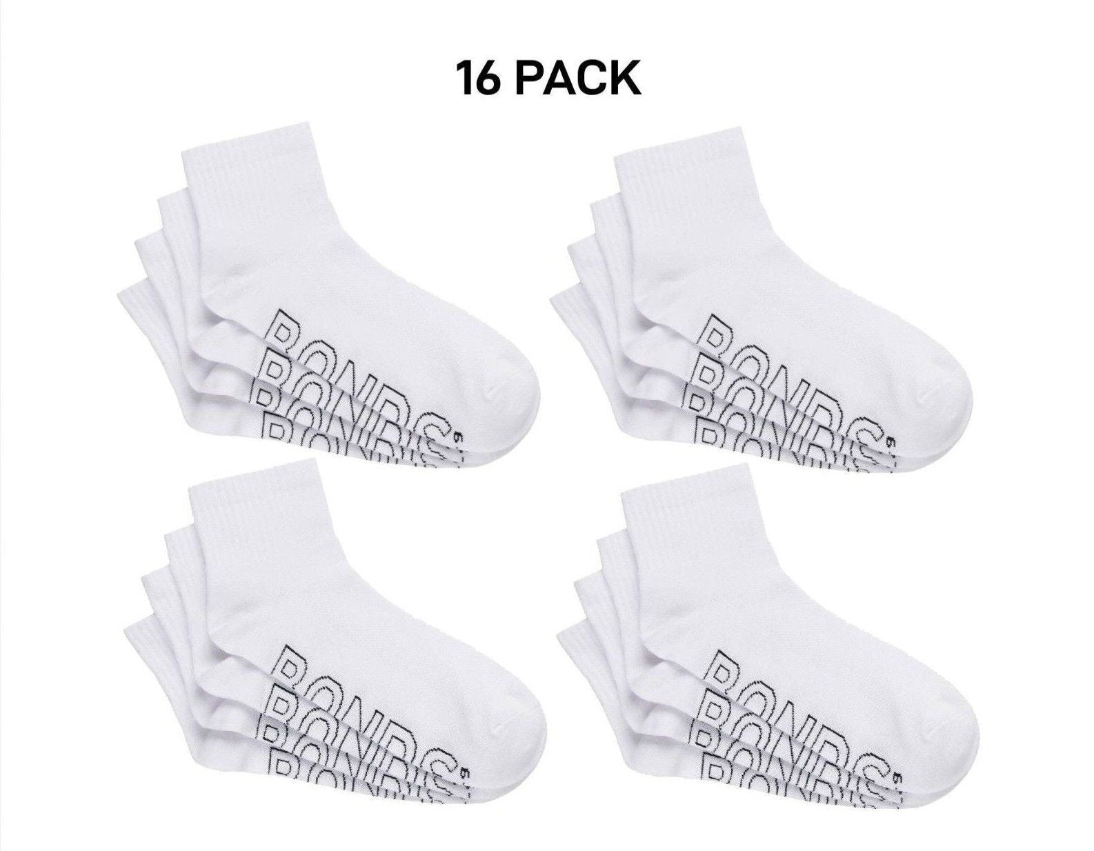 Bonds Mens Logo Lightweight Quarter Crew Comfy Aussie Cotton Sock 16 Pack SXMX4N