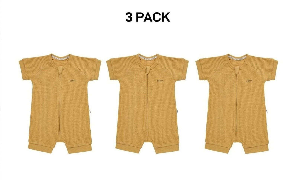 Bonds Baby Waffle Romper Soft Recycled Cotton Stretchy Fabric 3 Pack BWRNA