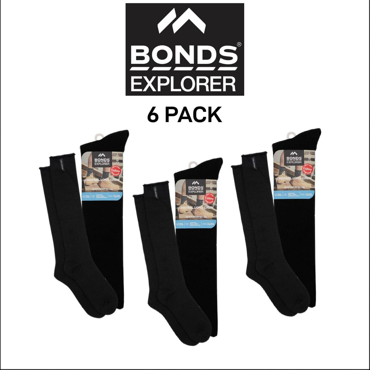 Bonds Breathable Soft Cushioned Soles Long Wool Blend Sock 6 Pack S1136P