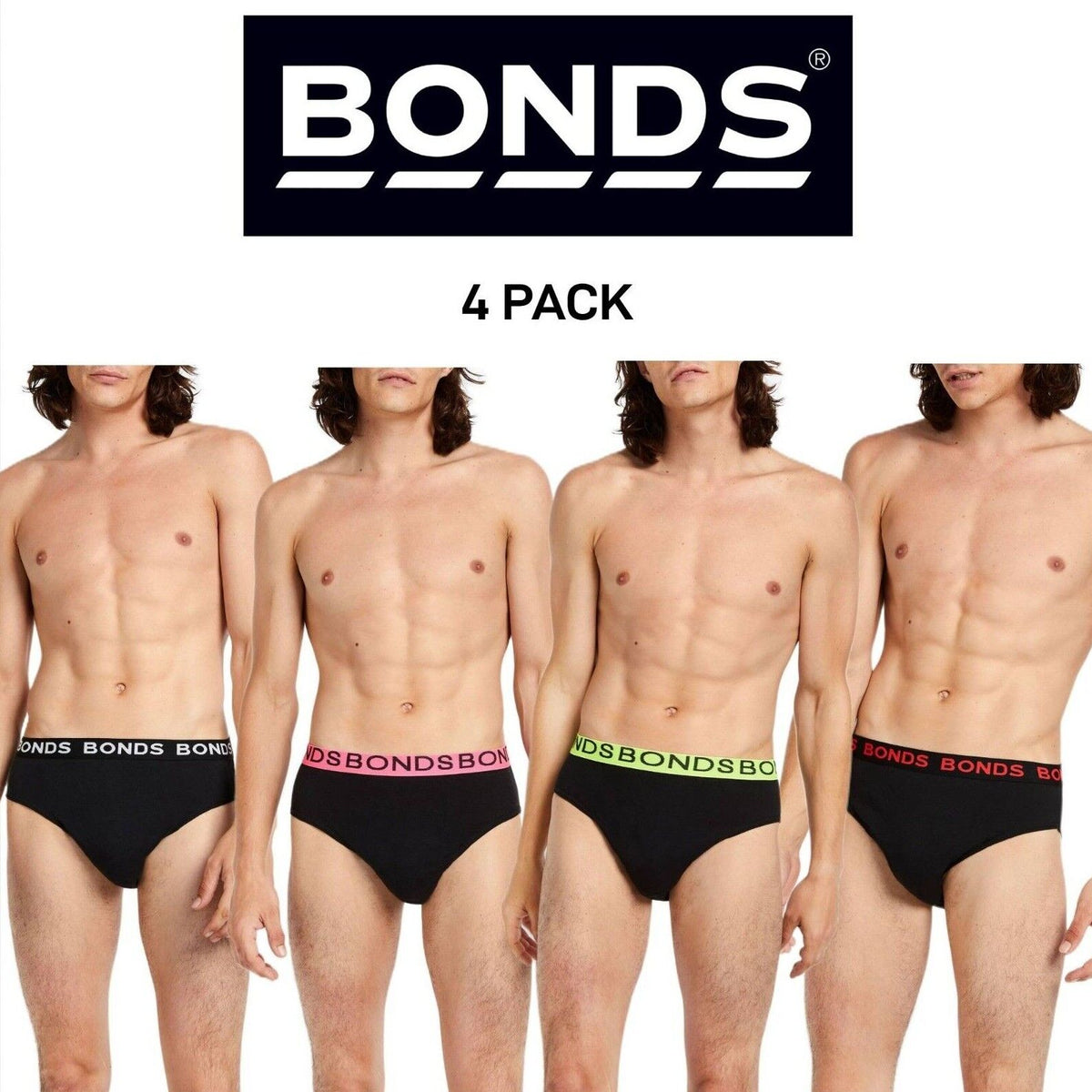 Bonds Mens Basic Hipster Briefs Cotton Stretchable Tailored Fit 4 Pack M38DM4