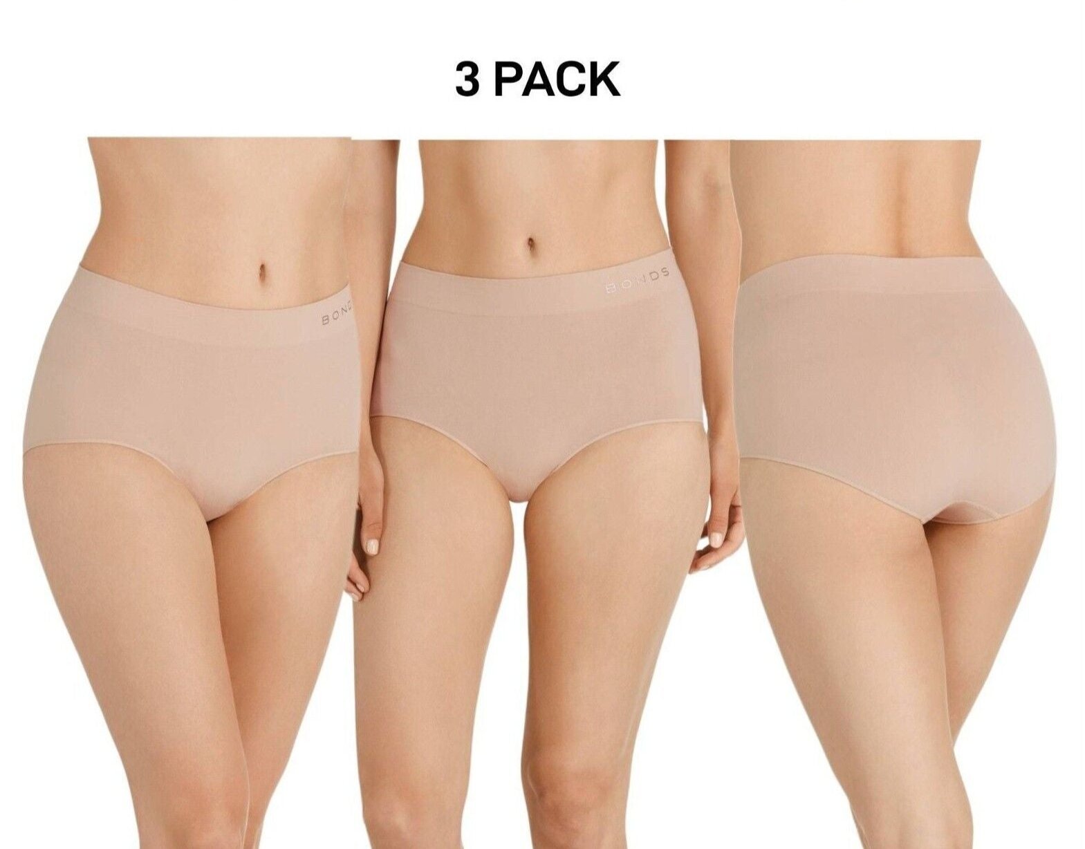 Bonds Womens Full Brief Seamless Comfortable Branded Waistband 3 Pack WWGAA